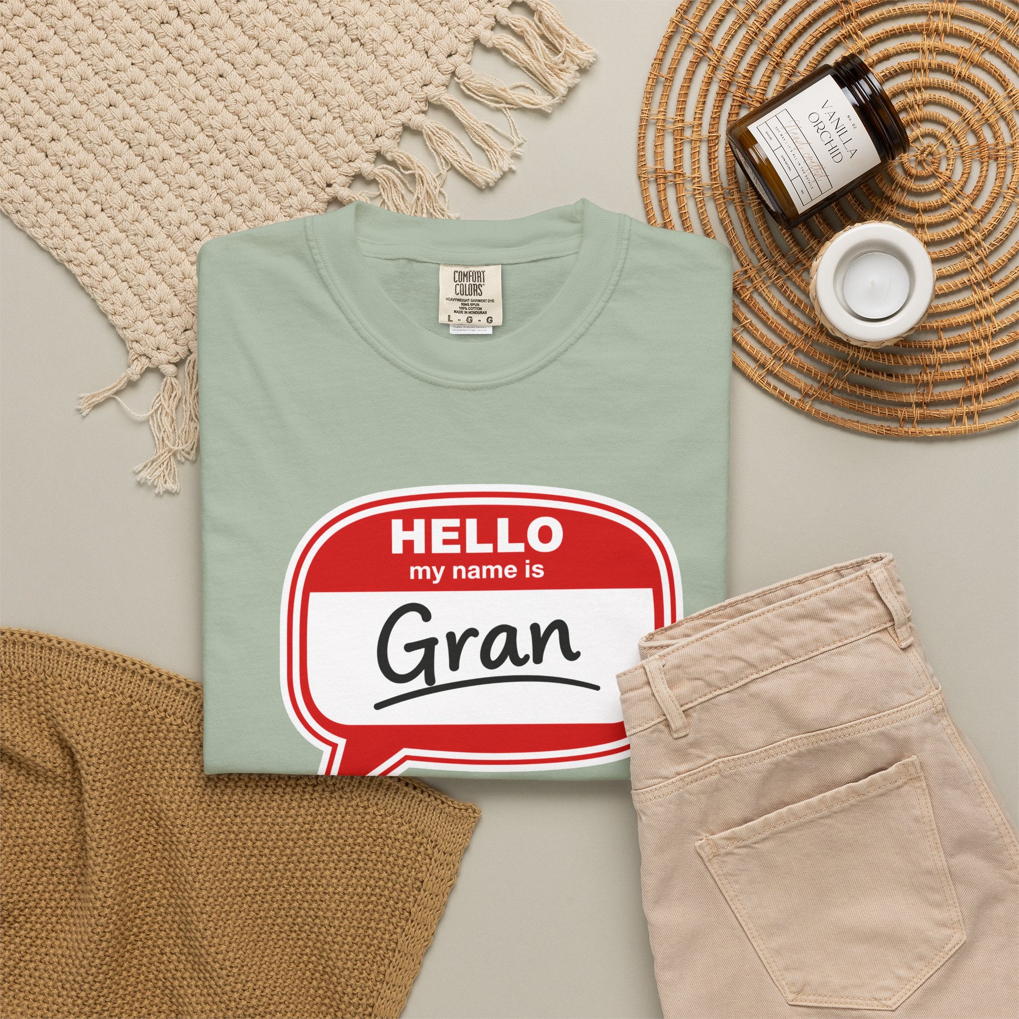 Hello My Name Is Gran T-Shirt – Funny Name Badge Tee for Grandmothers