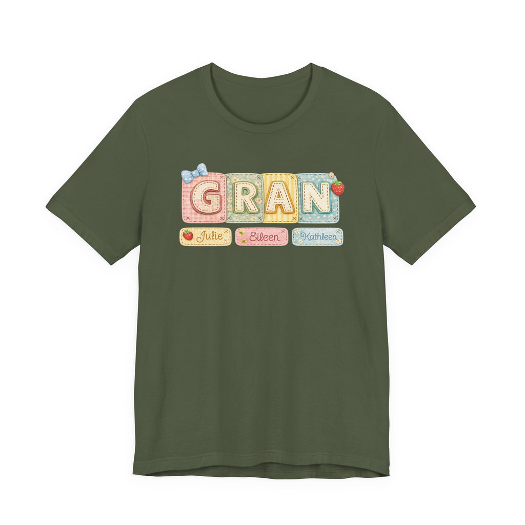 Gran Retro Patch Tee — Personalized 'Gran' Name Blocks Short Sleeve Shirt