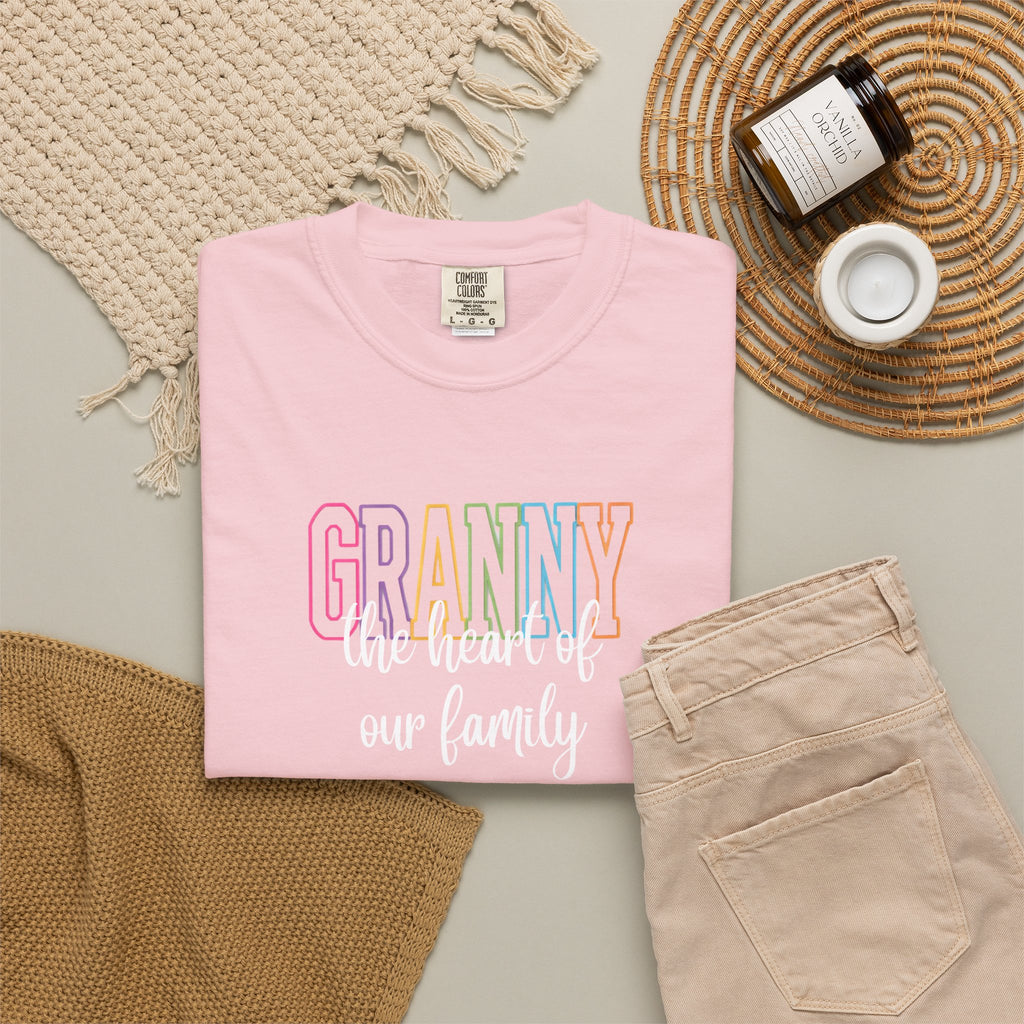 Grandma T-Shirt — "Grandma the Heart of Our Family" Pastel Comfort Tee