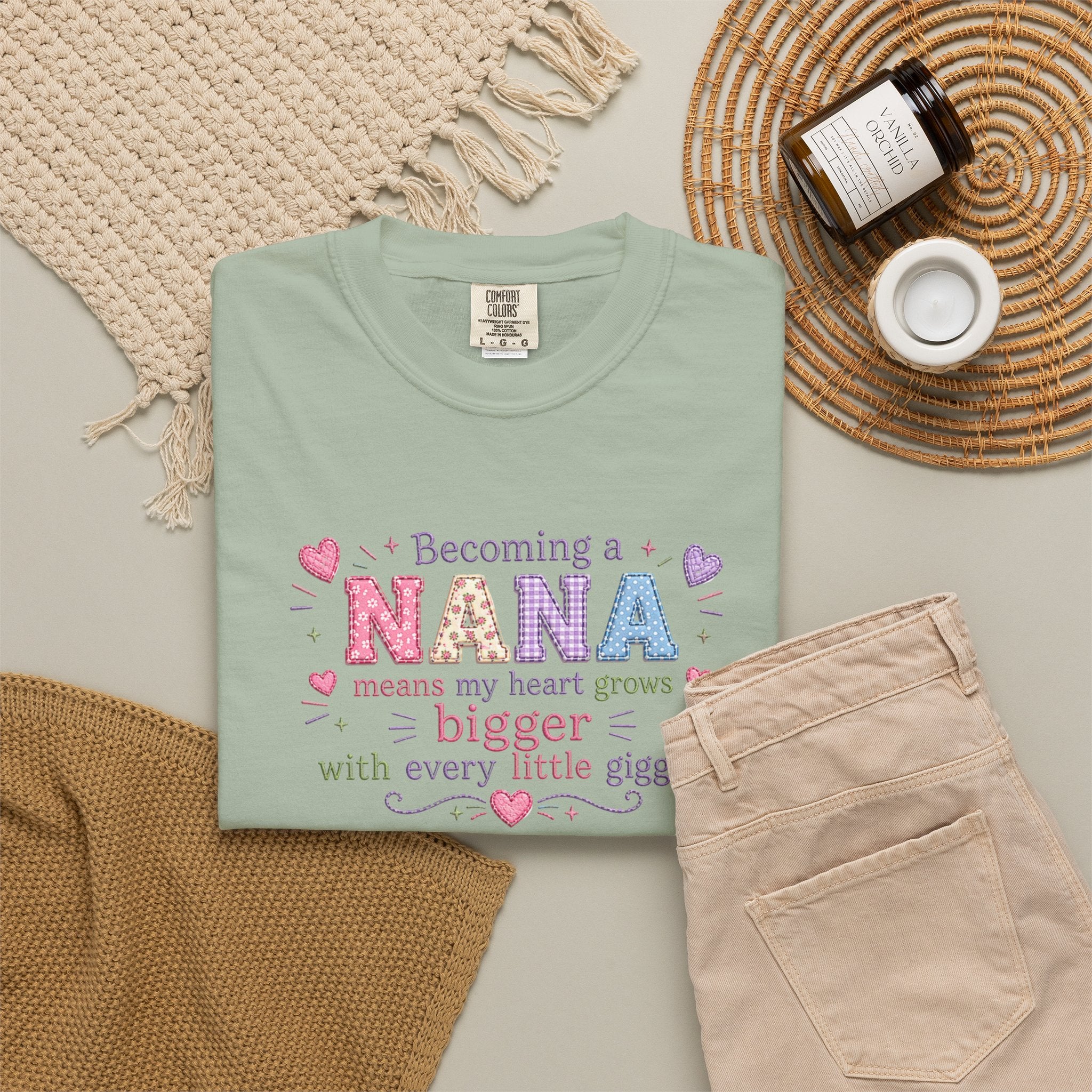 Becoming a Nana T-Shirt — "Becoming a Nana means my heart grows bigger with every little giggle" Cute Grandma Gift