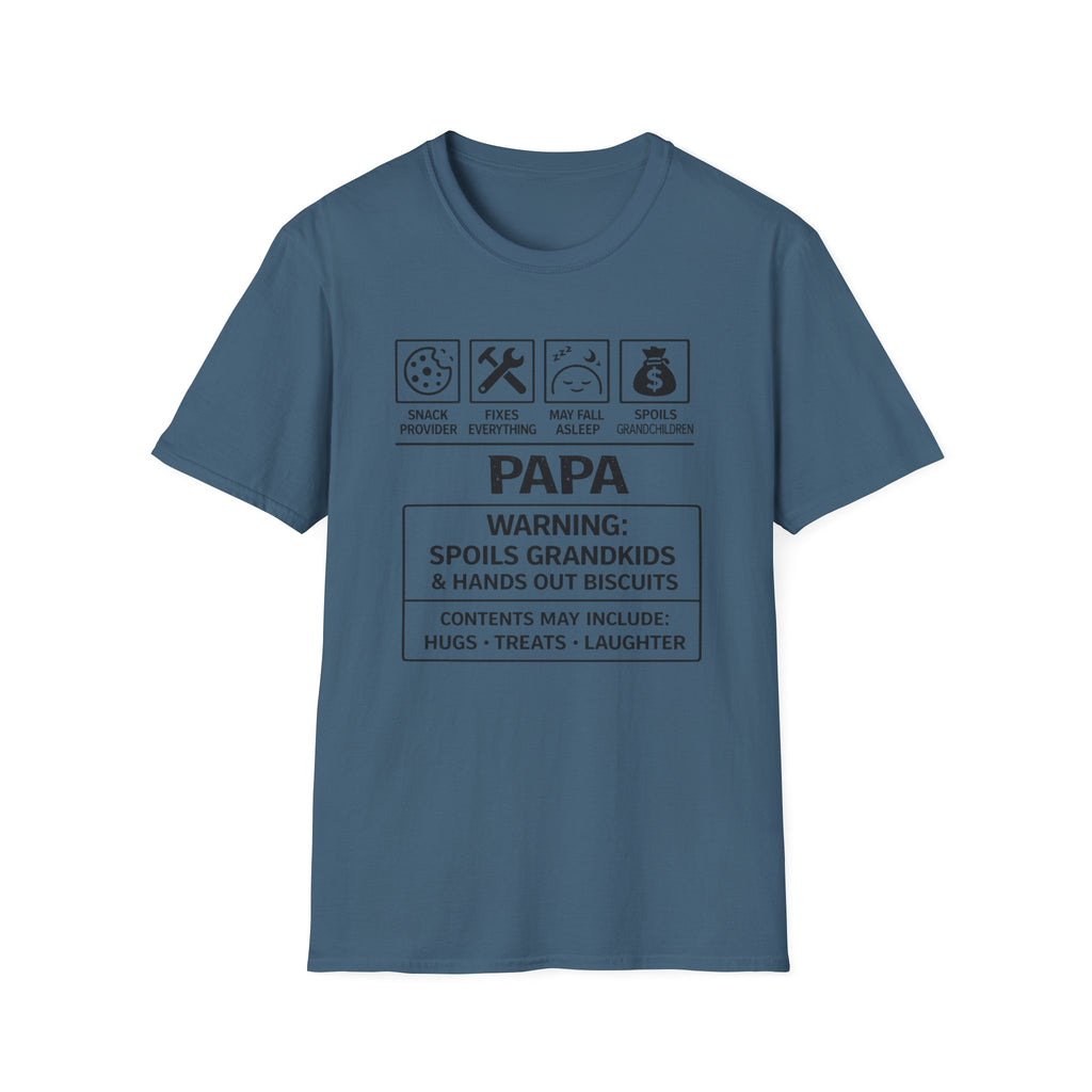 Papa Warning T-Shirt — Funny Grandpa Gift, 'Spoils Grandkids & Hands Out Biscuits' Tee