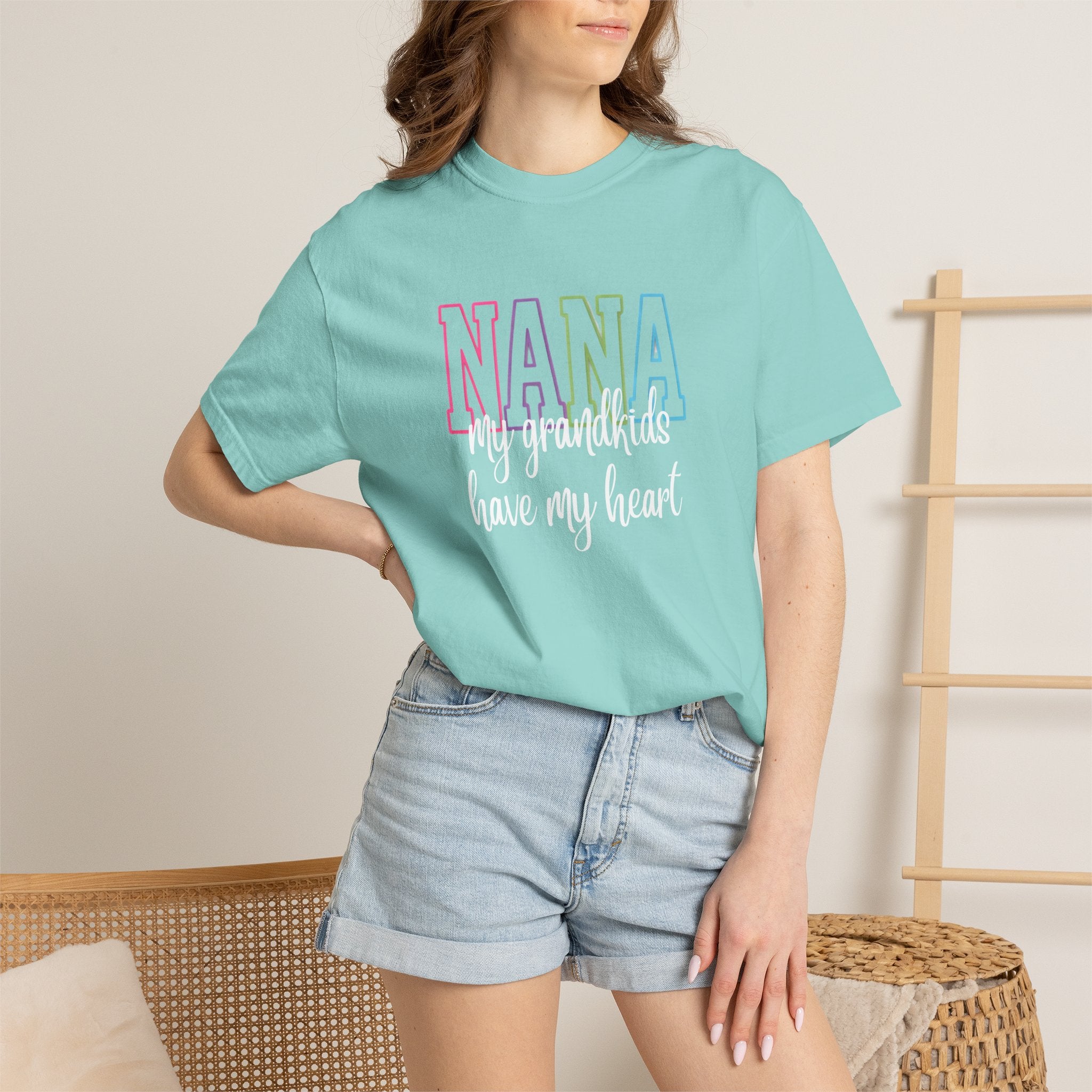 Nana Pastel Rainbow Tee — 'NANA' Floral Outline Grandma T-Shirt