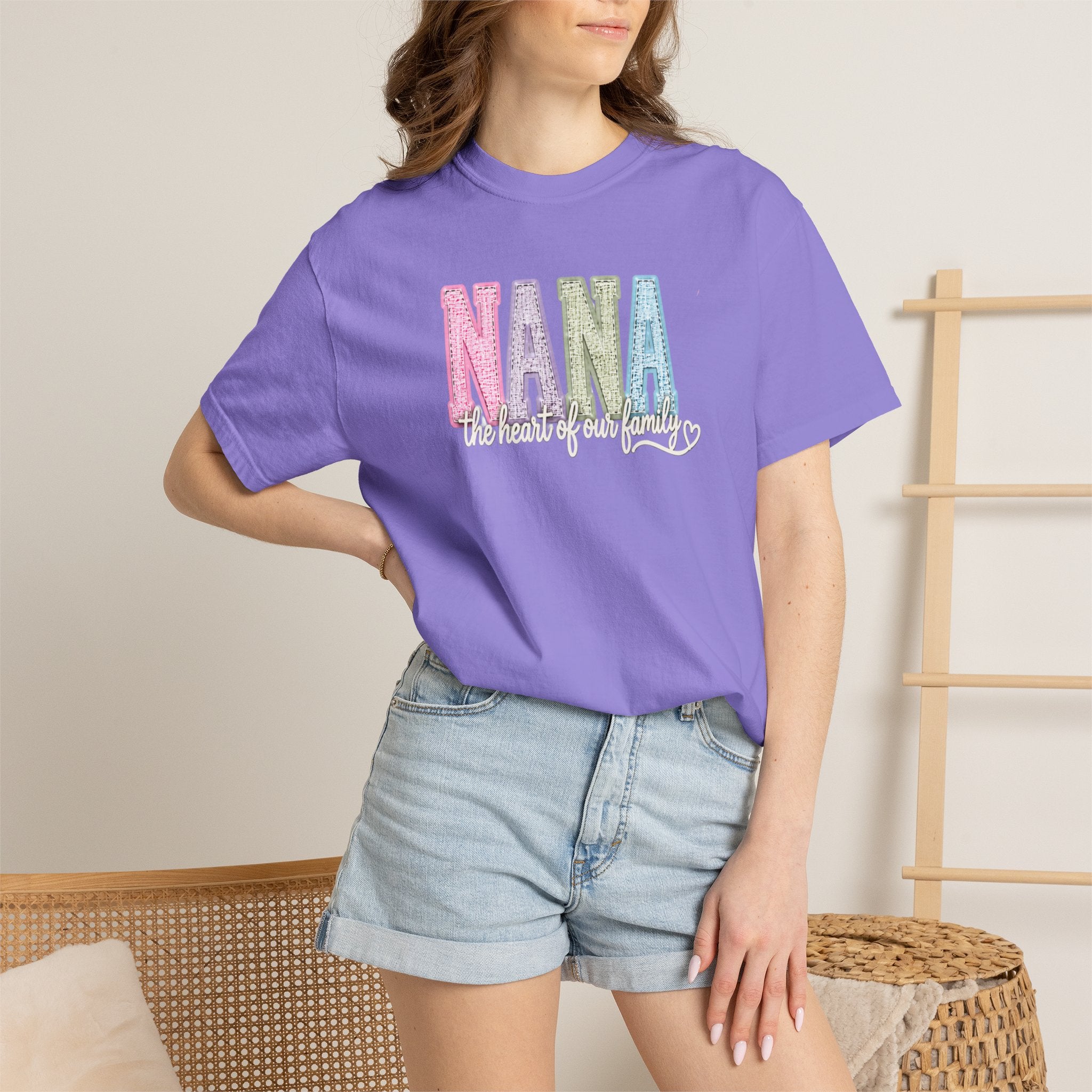 NANA Pastel Patchwork T-Shirt — "The Heart of Our Family" Gift