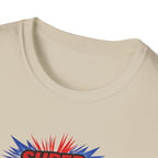 Super Dad T-Shirt – Union Jack Flag pattern Retro Comic Father’s Day Tee