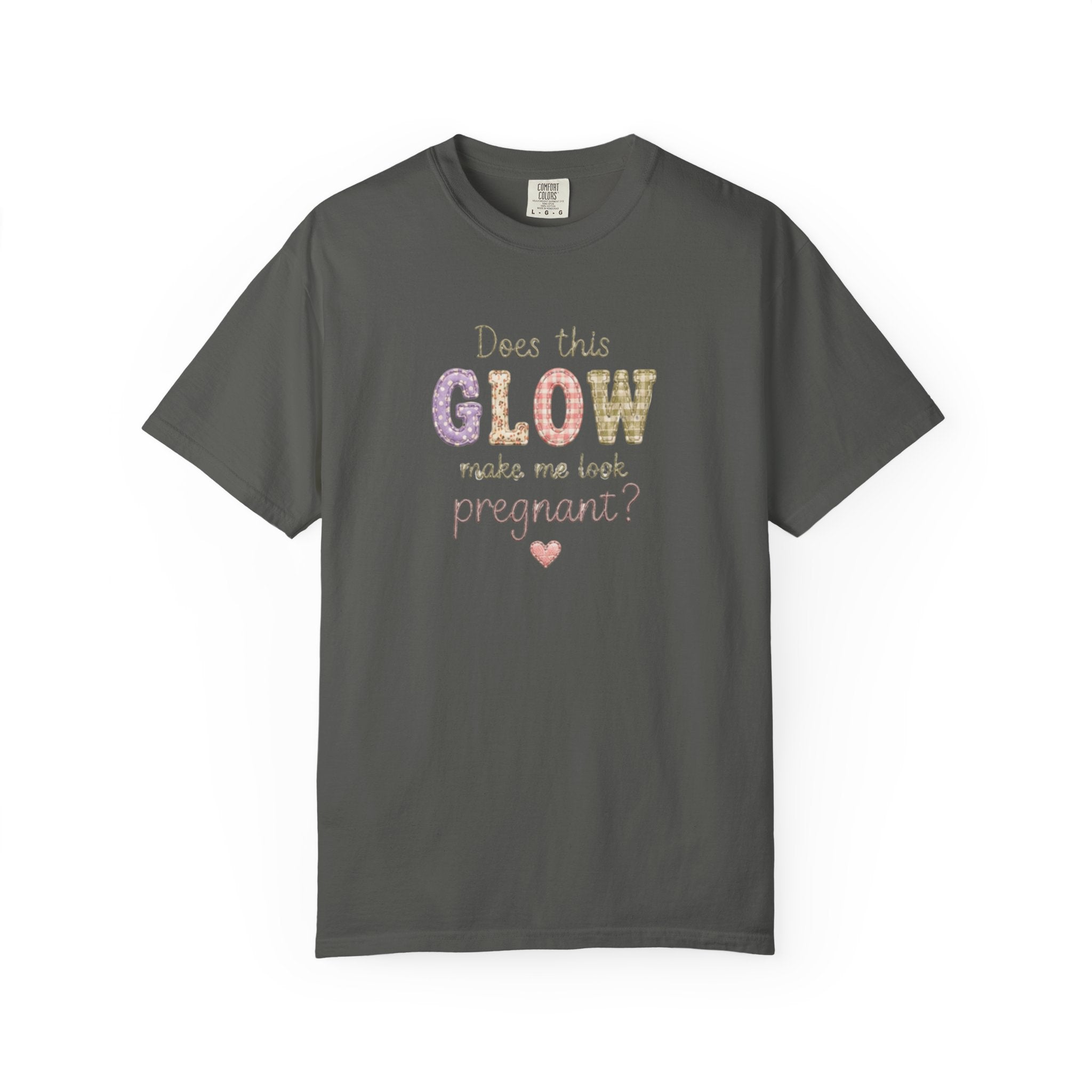 Does This Glow Make Me Look Pregnant? Graphic T-Shirt — Cute Pregnancy Announcement Tee