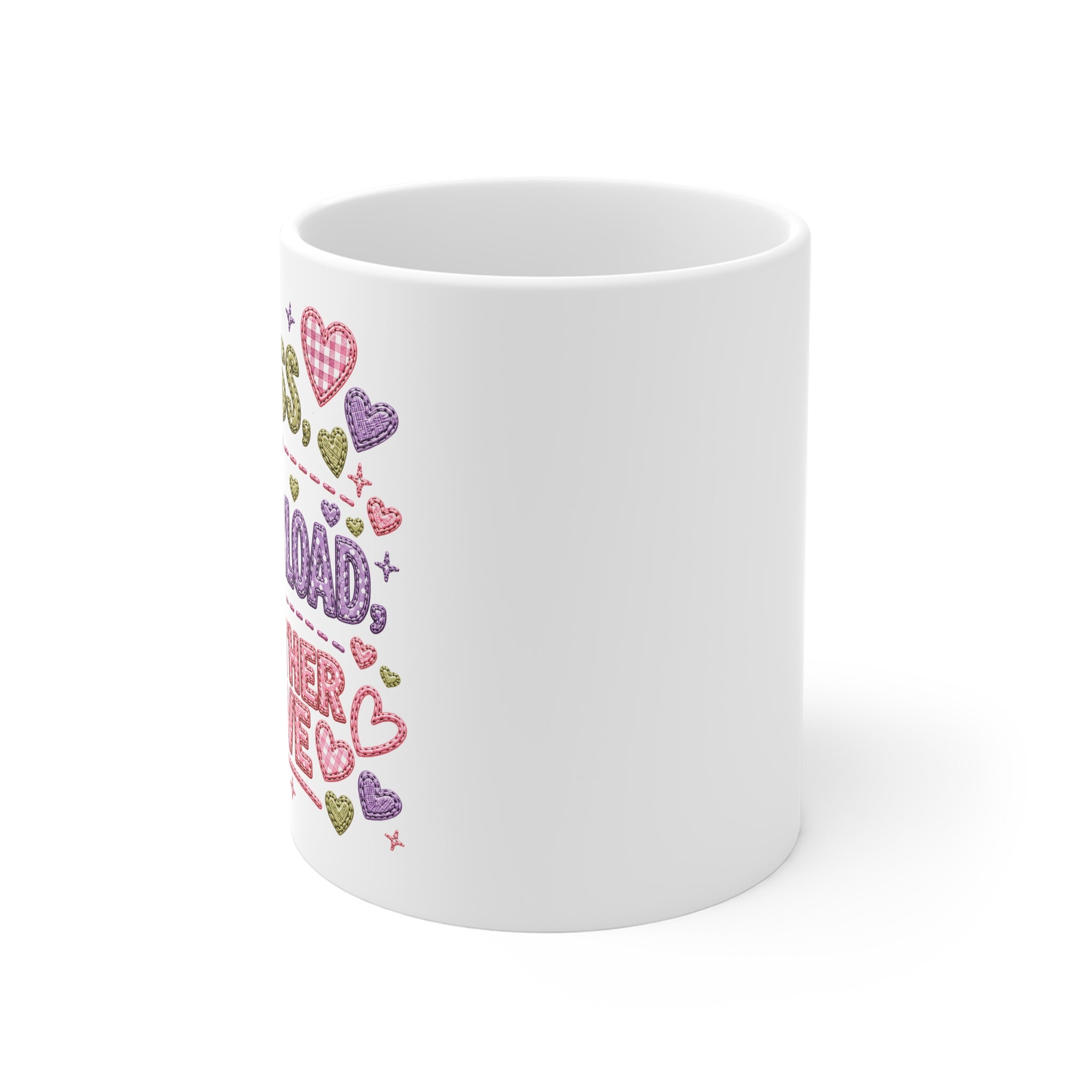 Mother Love Mug — 'M. Mess. Overload. M. Mother Love' Cute Heart Coffee Cup for Moms, Mother's Day Gift