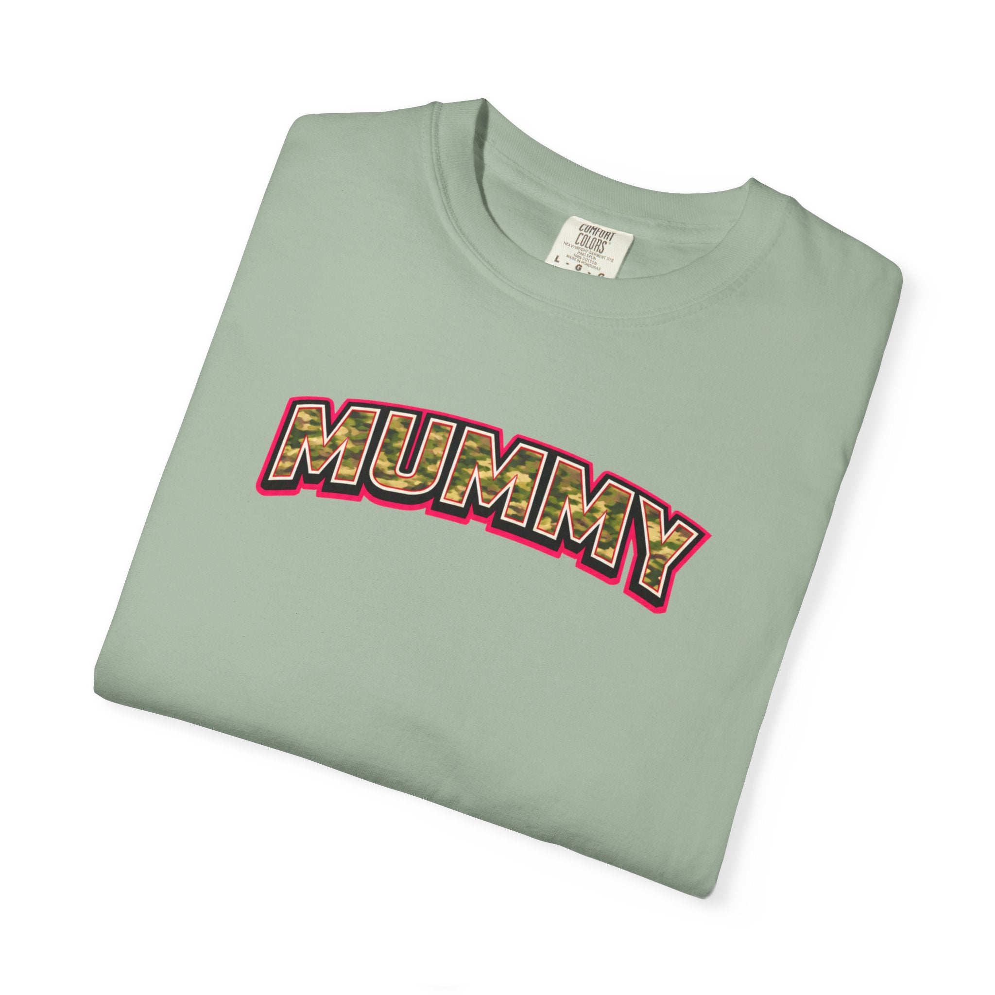MUMMY Camo Script T-Shirt — Vintage Comic Style Mommy Tee