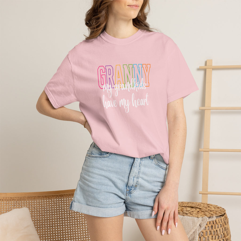 Grandma T-Shirt - "Grandma my grandkids have my heart" Soft Pastel Gift for Mothers & Grandparents