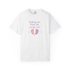 Pregnancy T-Shirt "Kicking Me From the Inside Out" — Cute Baby Footprint Maternity Tee