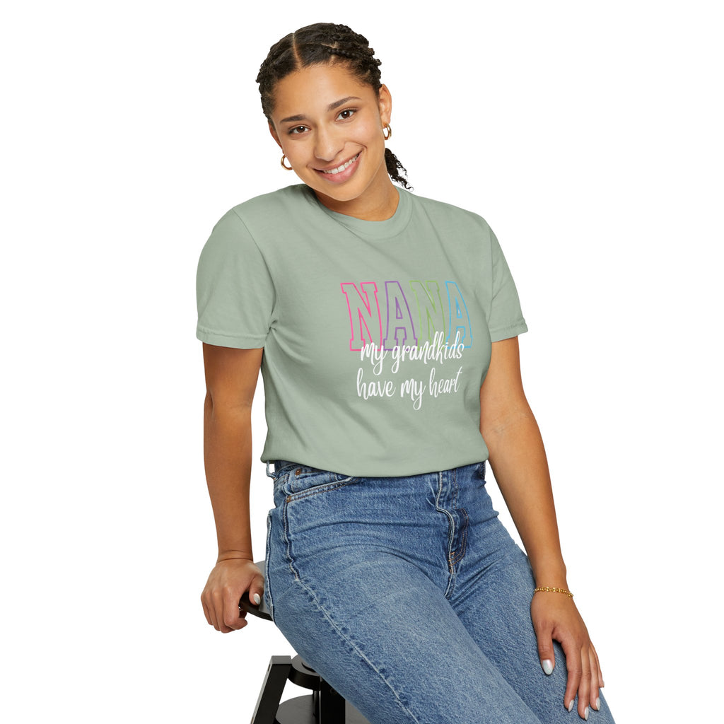 Nana Pastel Rainbow Tee — 'NANA' Floral Outline Grandma T-Shirt