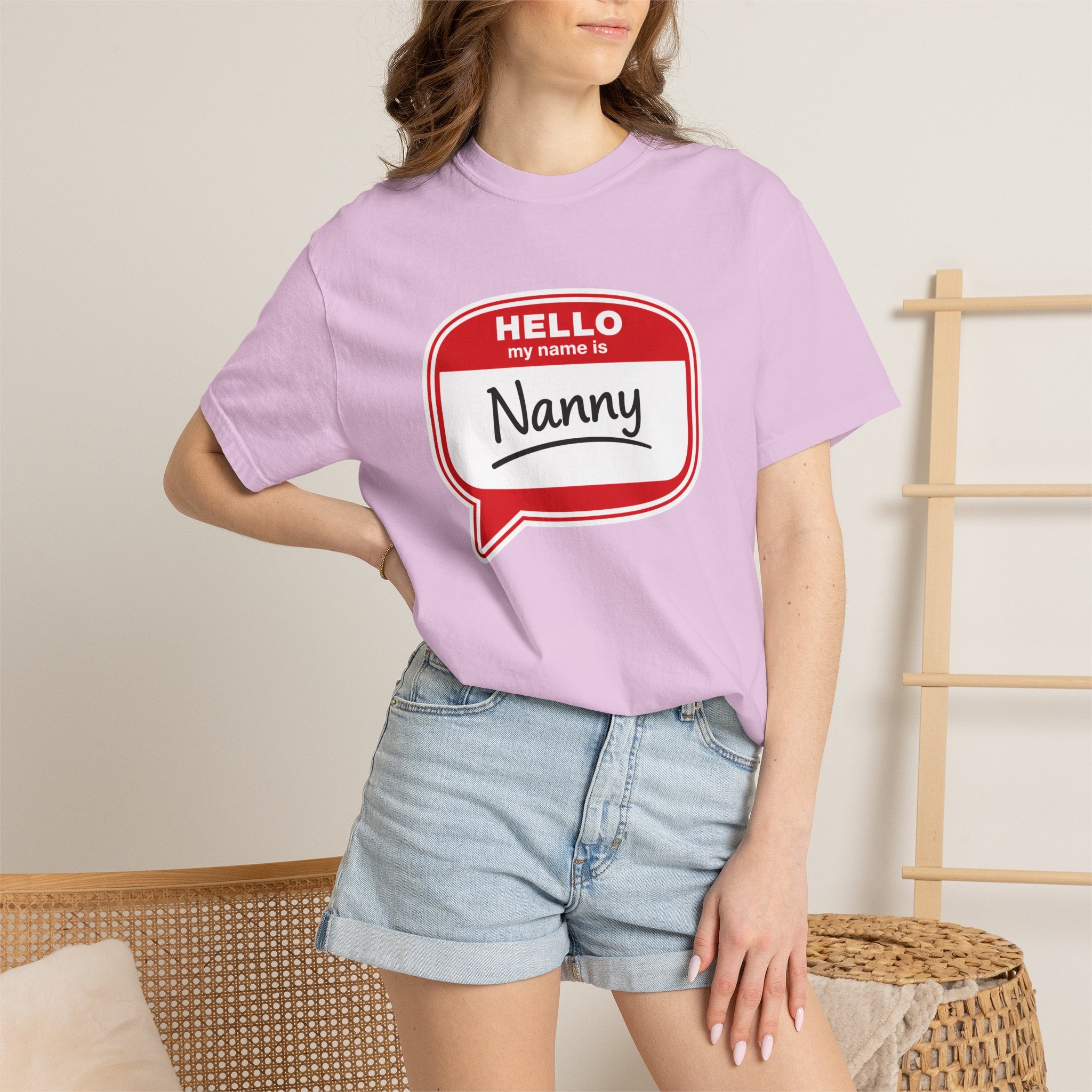 Hello My Name Is Nanny T-Shirt – Funny Name Tag Graphic Tee for Grandparents