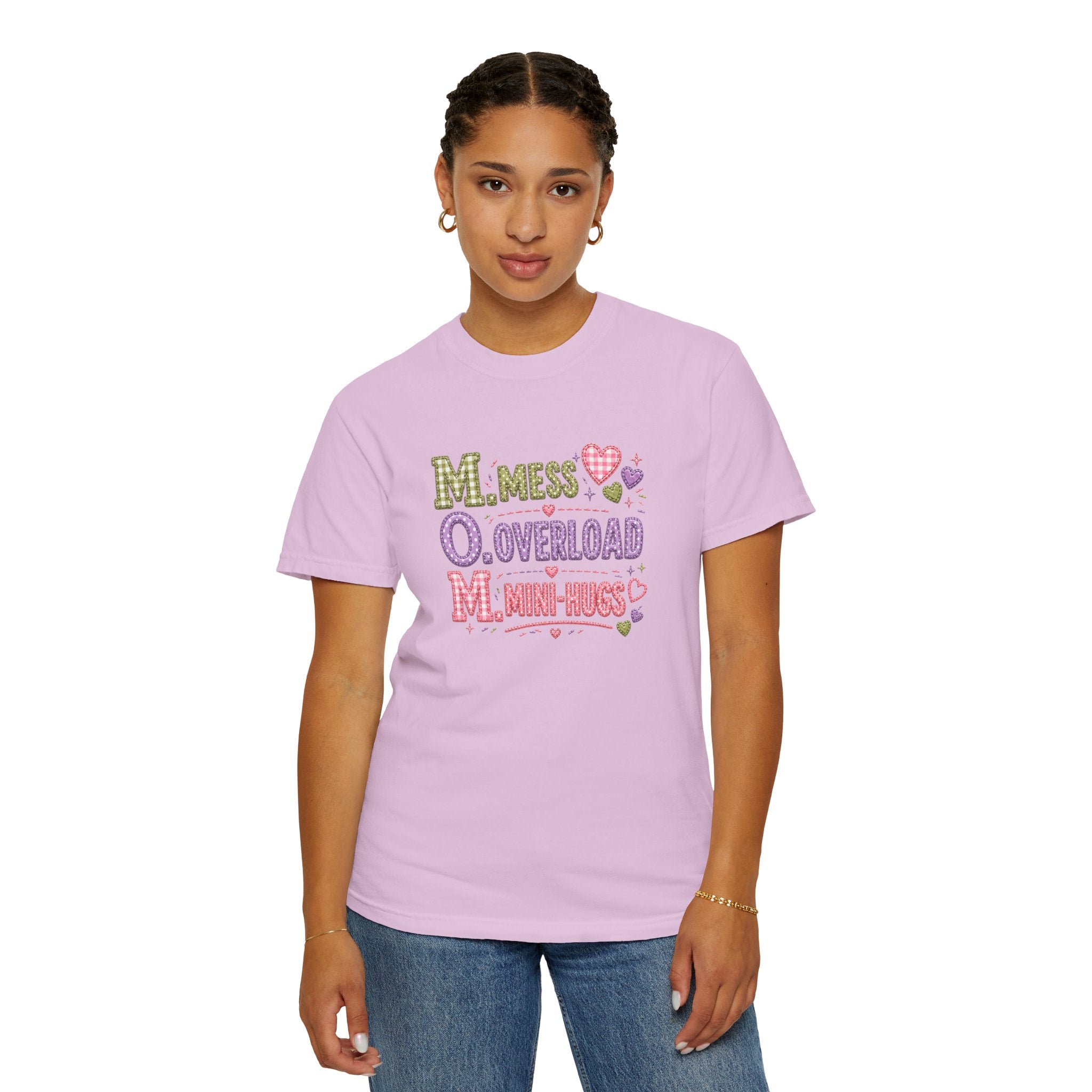 Mom Acronym Graphic T-Shirt — “M.O.M. Mess Overload Mini-Hugs” Cute Pastel Mothers Day Tee