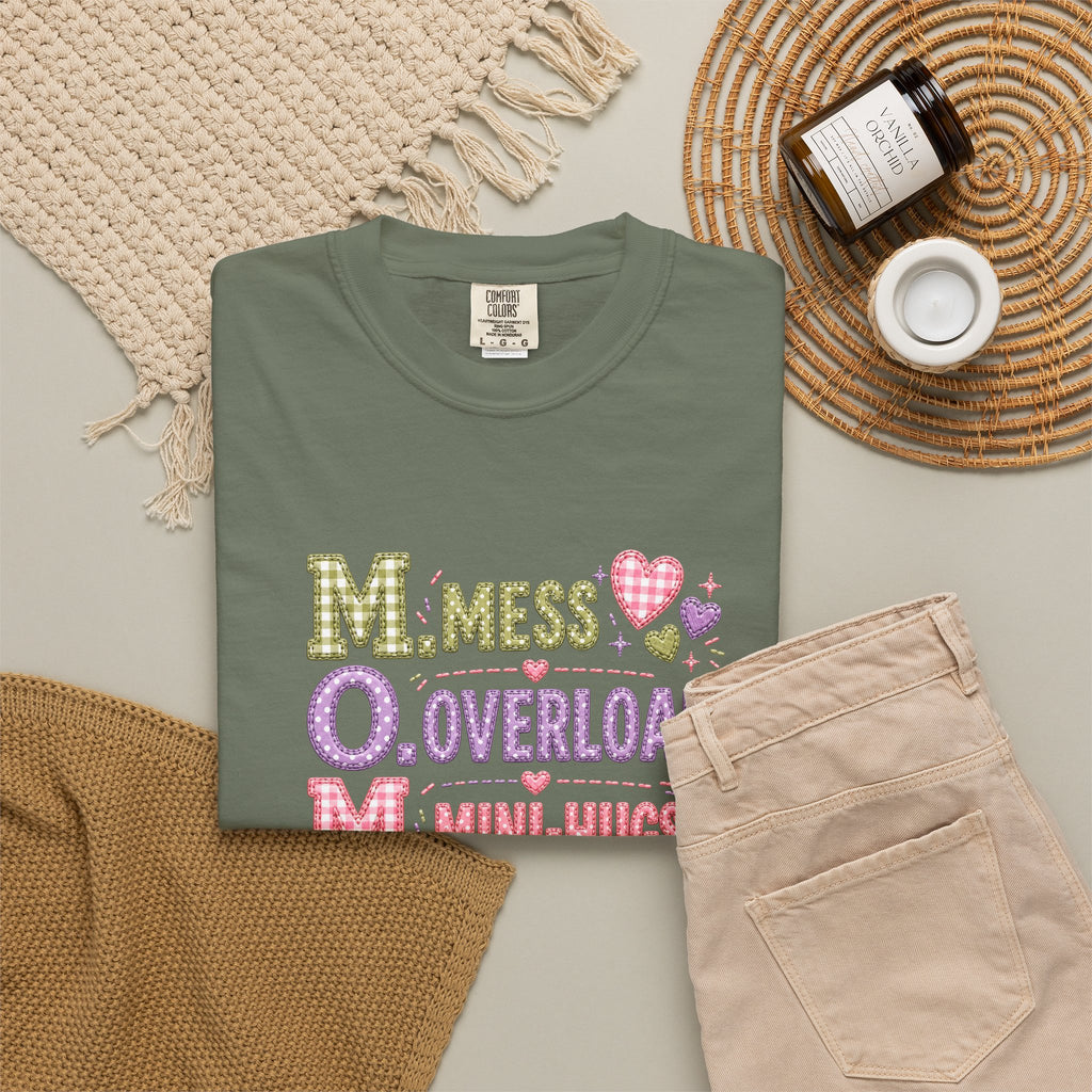 Mom Acronym Graphic T-Shirt — “M.O.M. Mess Overload Mini-Hugs” Cute Pastel Mothers Day Tee