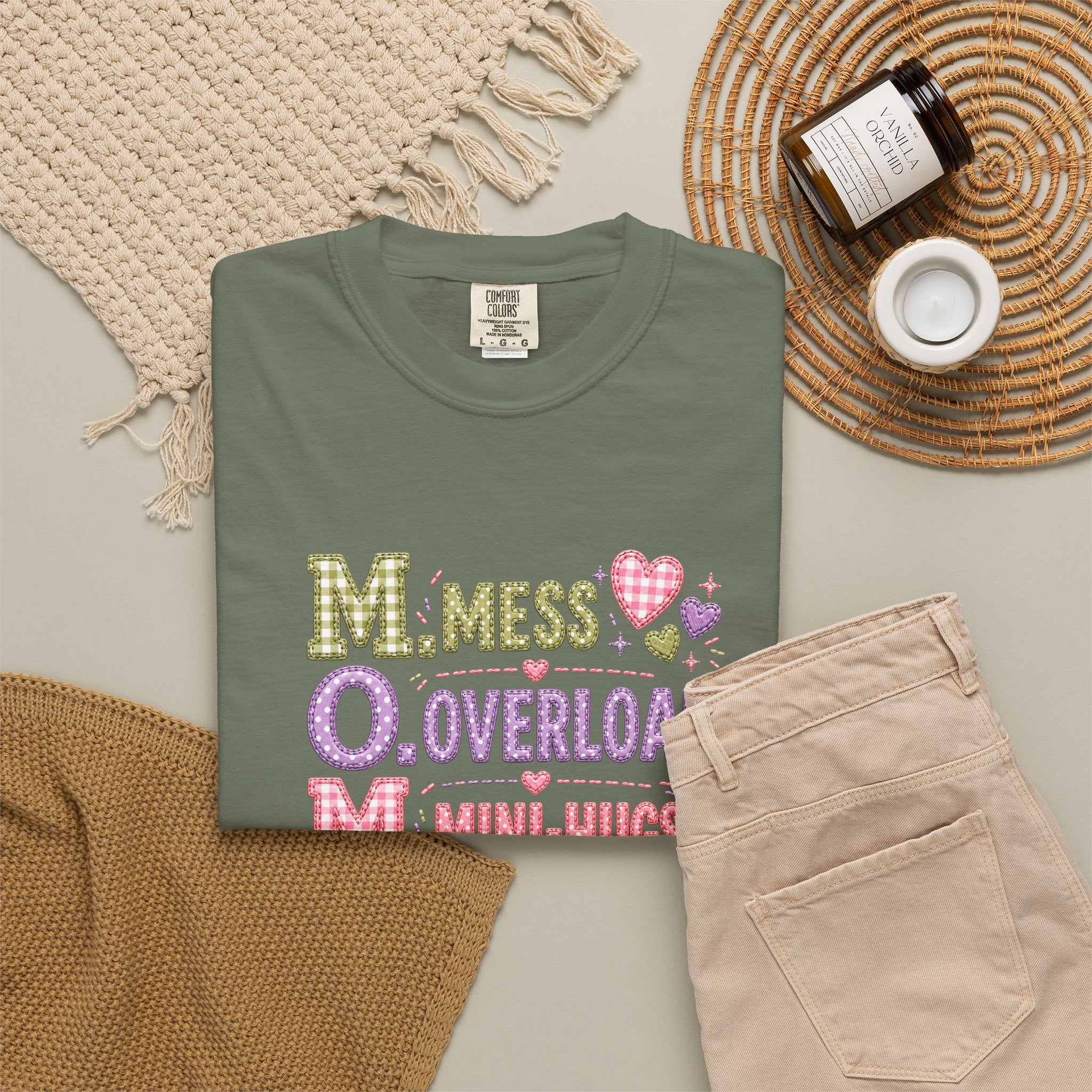Mom Acronym Graphic T-Shirt — “M.O.M. Mess Overload Mini-Hugs” Cute Pastel Mothers Day Tee