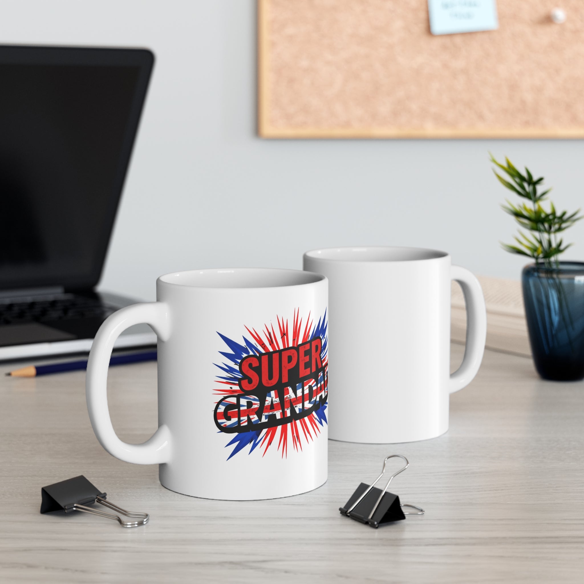 Super Grandad Union Jack/English themed Mug – Patriotic Comic-Style Gift for Grandpa