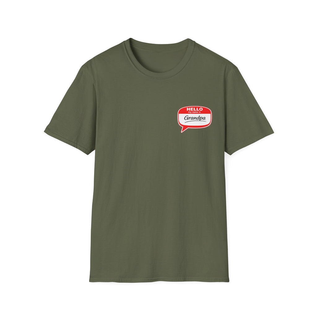 Grandpa Name Tag T-Shirt — "Hello Grandpa" Chest Badge Tee