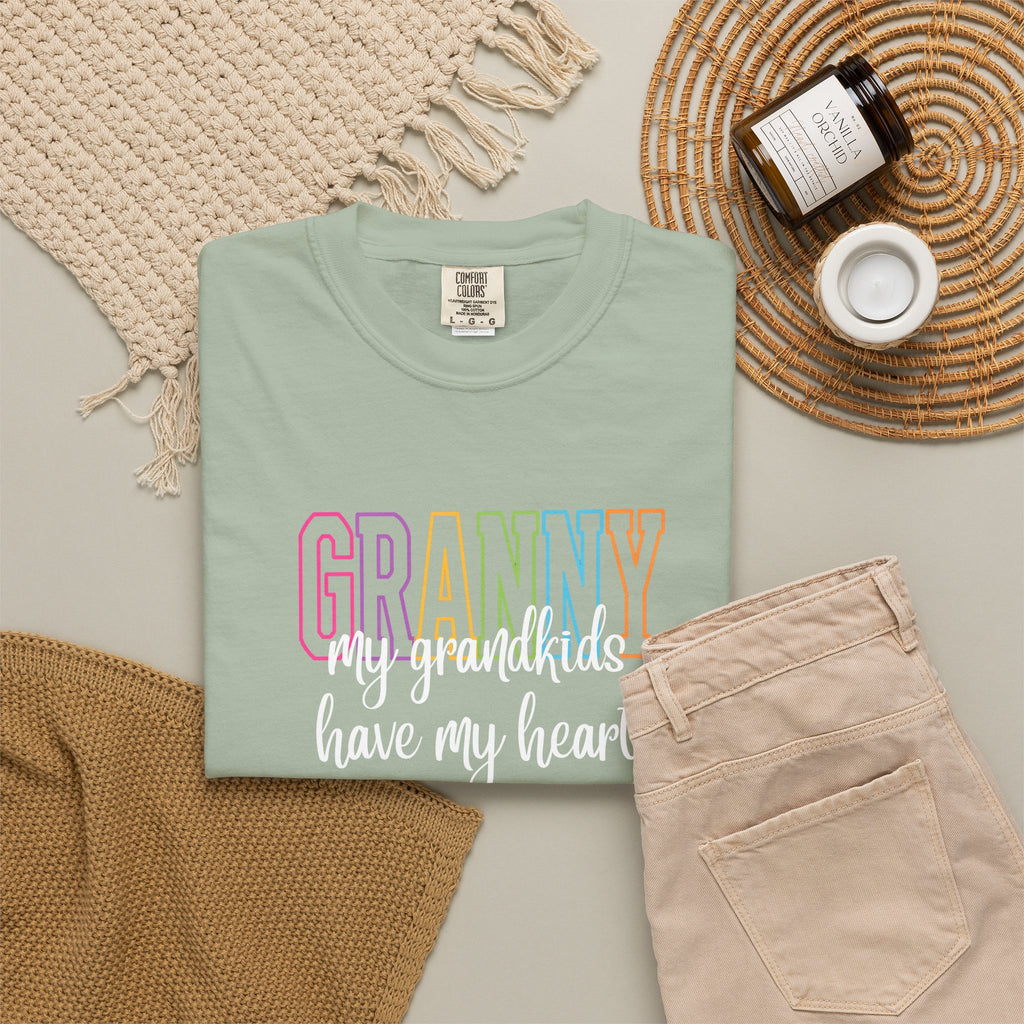 Grandma T-Shirt - "Grandma my grandkids have my heart" Soft Pastel Gift for Mothers & Grandparents