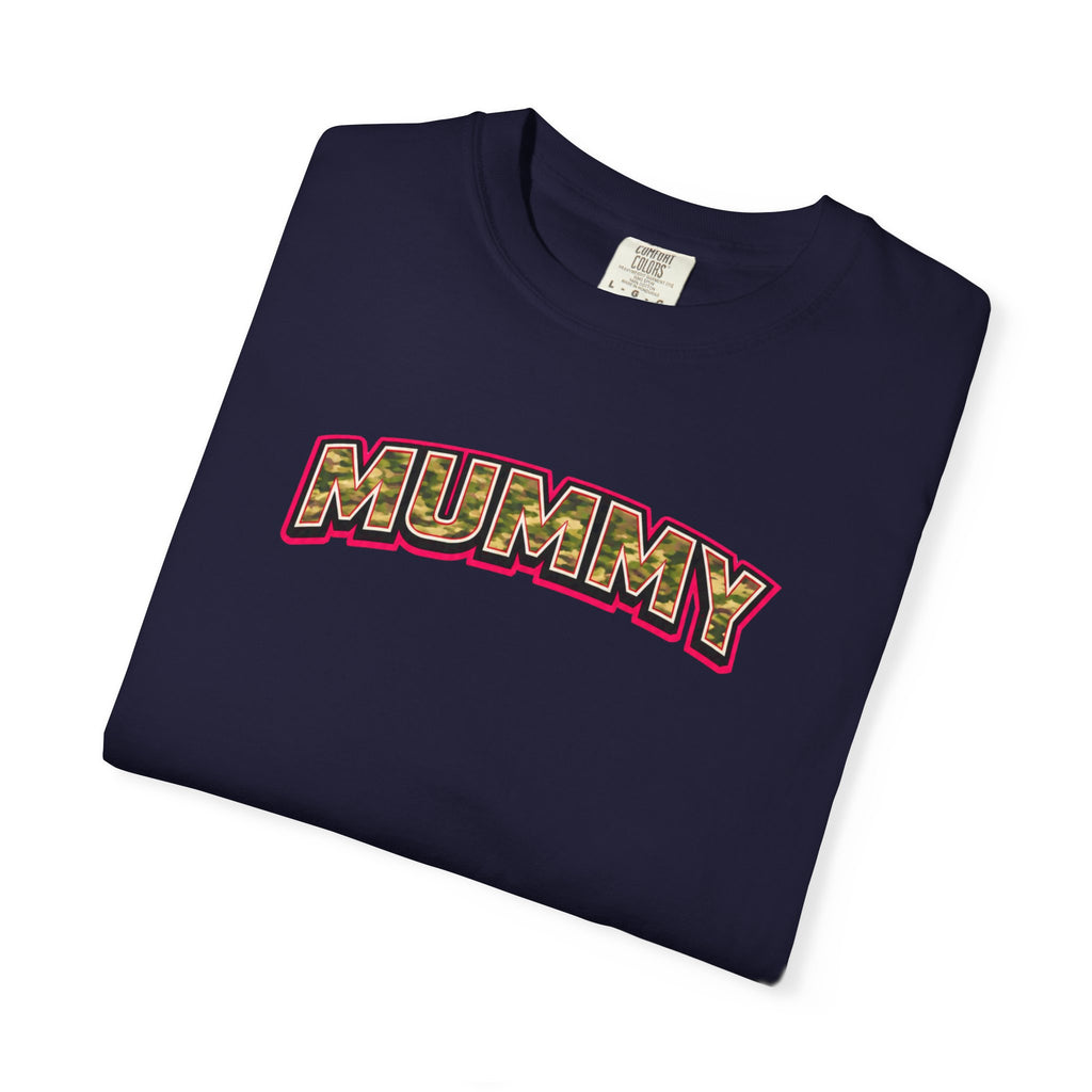 MUMMY Camo Script T-Shirt — Vintage Comic Style Mommy Tee