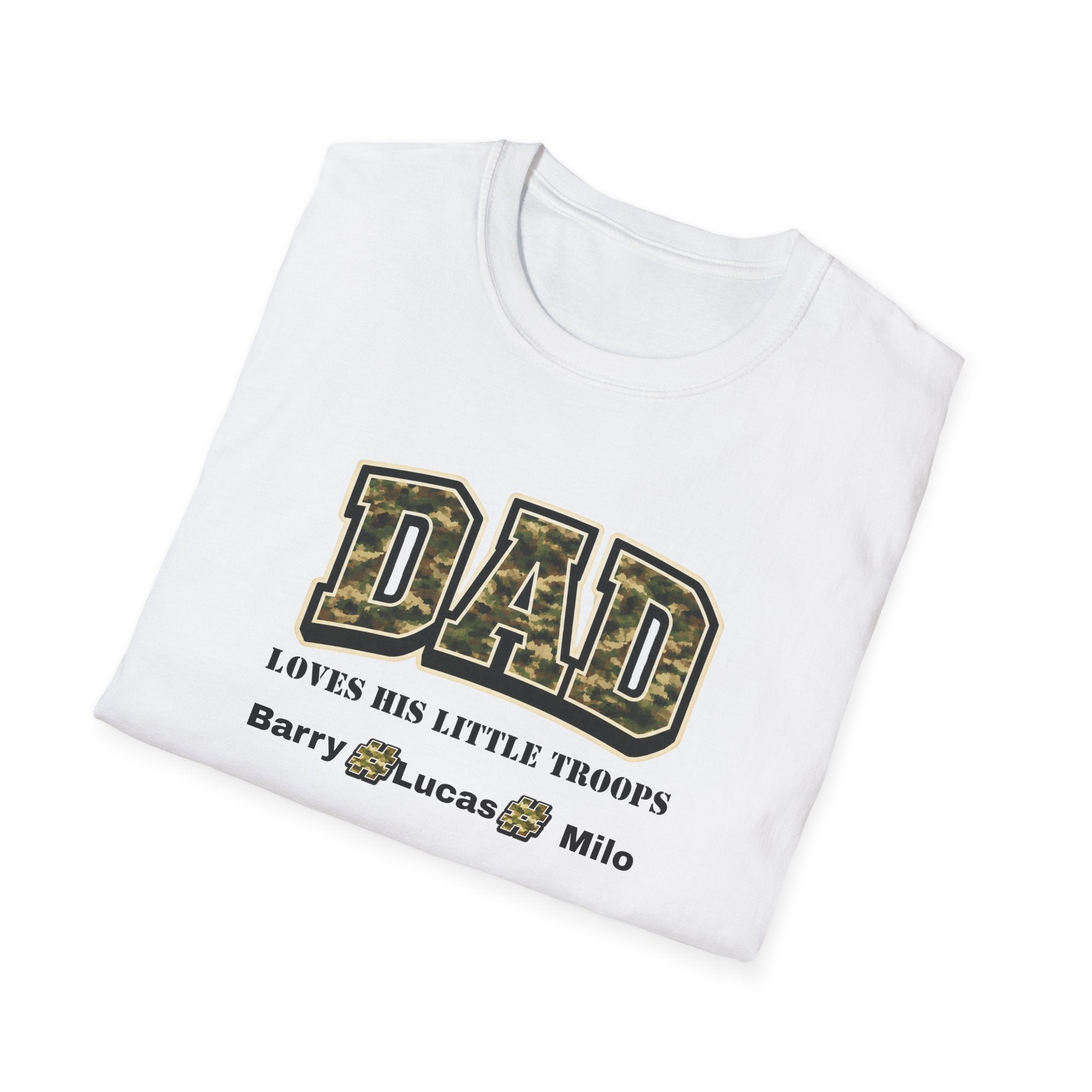 Dad Loves His Little Troops Camo T-Shirt — Personalized Kids' Names