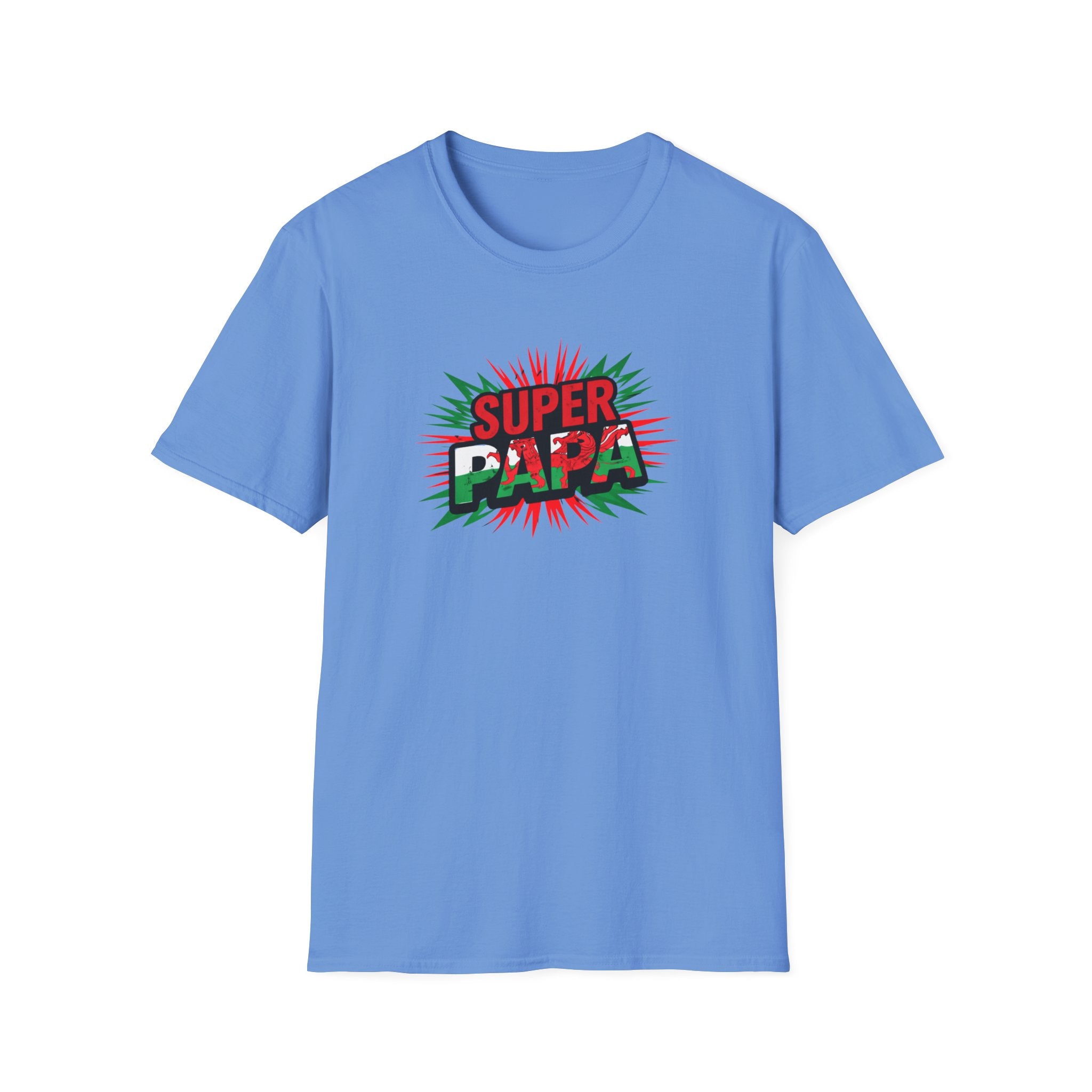 Super Papa Welsh Flag/ Wales themed Graphic T-Shirt — Father’s Day Comic-Style Dad Shirt
