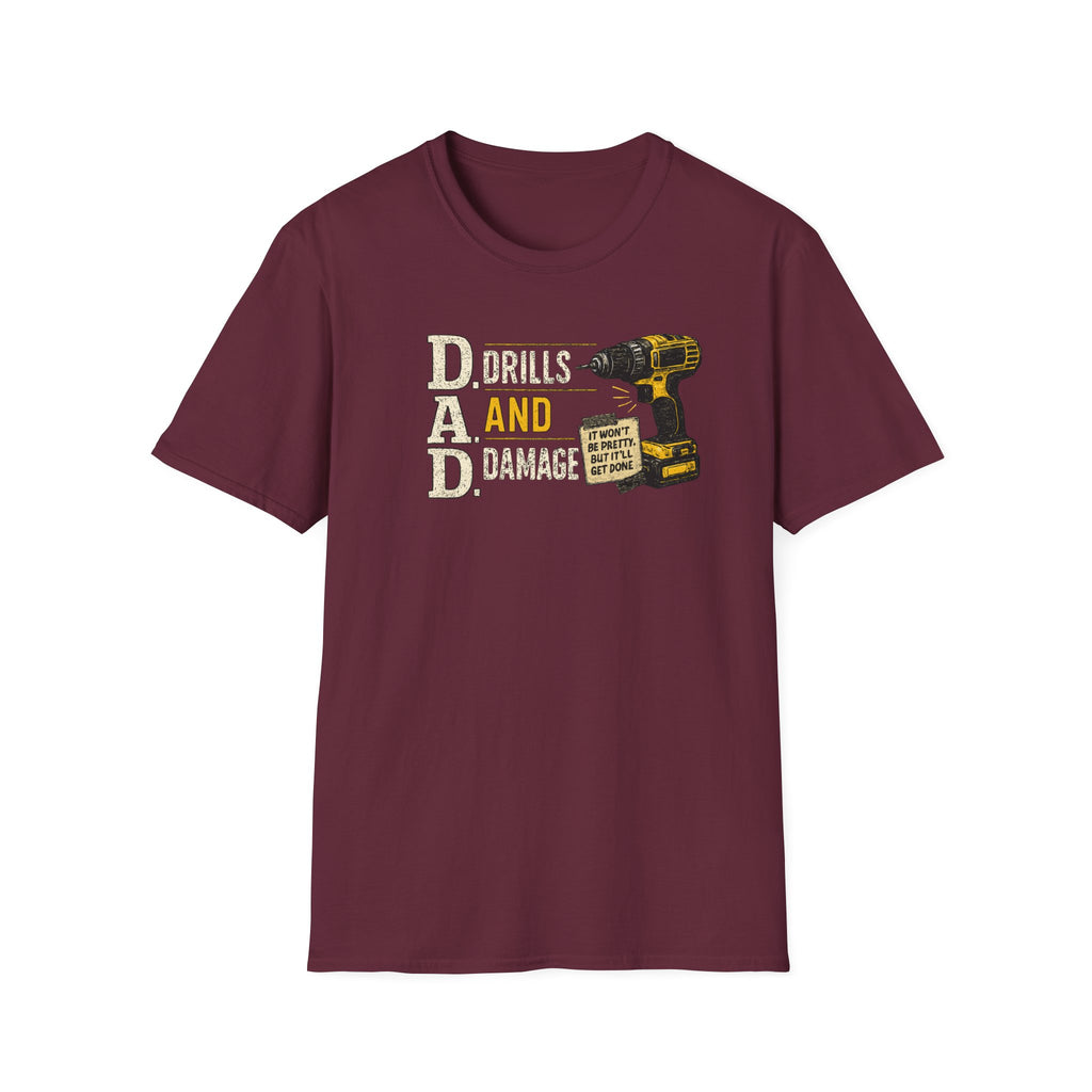 Drills and Damage Dad T-Shirt – Funny Father’s Day Tool Lover Tee