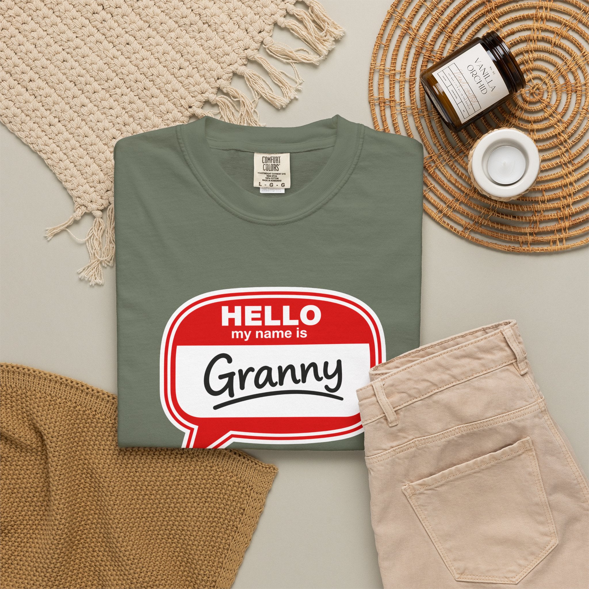 Hello My Name Is Granny T-Shirt - Funny Grandma Gift, Retro Name Badge Tee