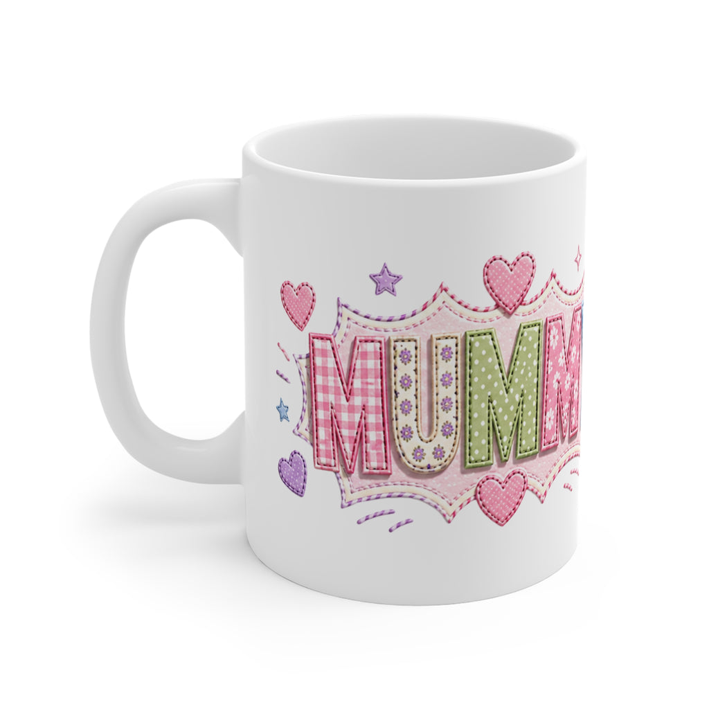 Mum Mug — Colorful Patchwork 'MUM' Ceramic Coffee Cup, Mother's Day Gift