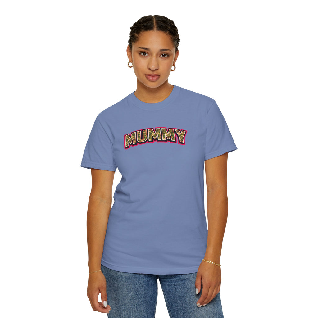 MUMMY Camo Script T-Shirt — Vintage Comic Style Mommy Tee