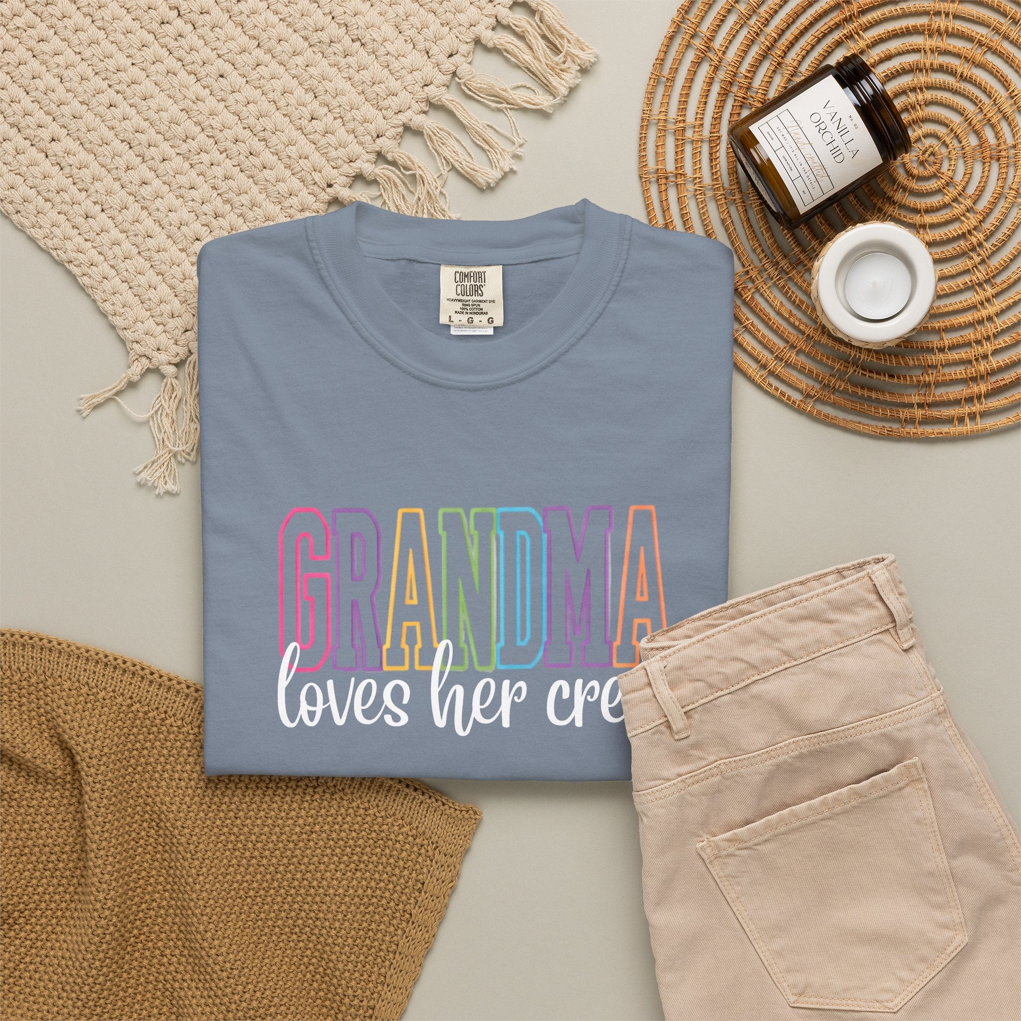 Grandma Loves Her Crew T-Shirt — Pastel Rainbow Grandma Gift