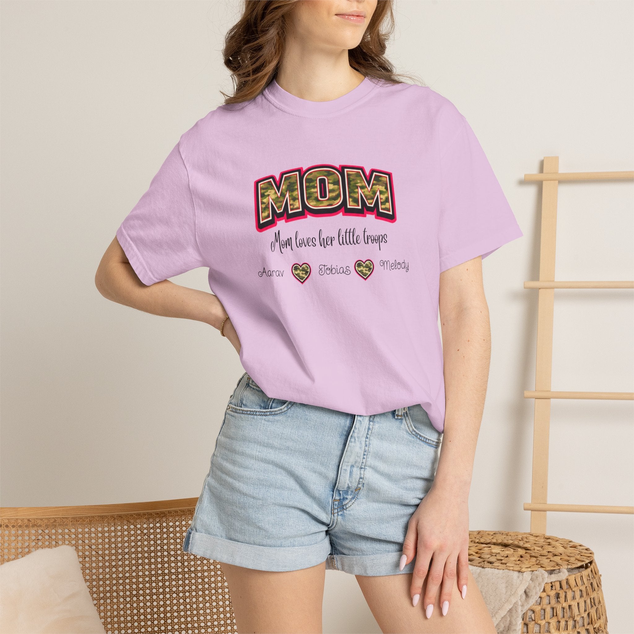 Mom Camo Graphic T-Shirt — "MOM Most Loved Her Little People" Floral Heart Tee