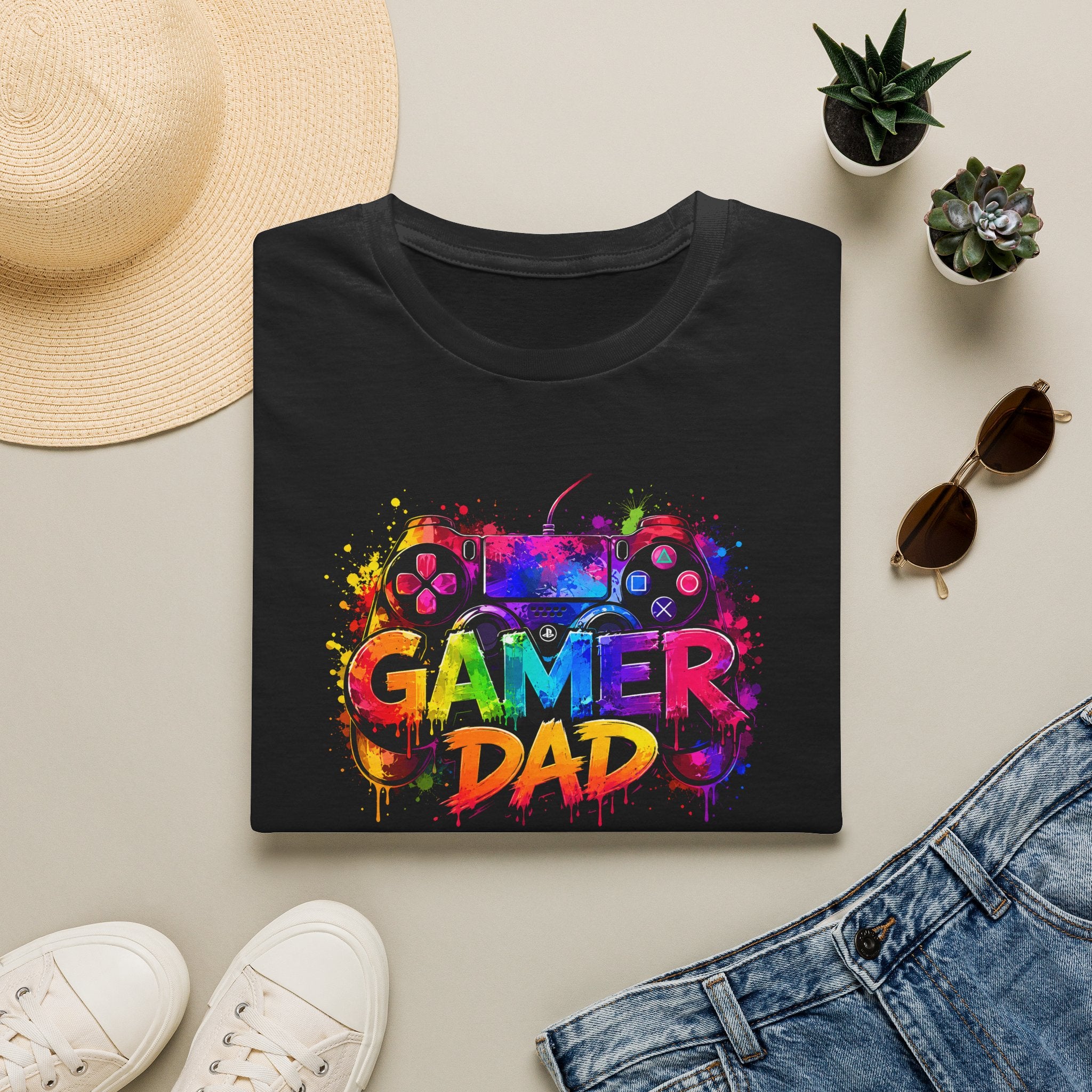Gamer Dad Colourful Controller Design T-Shirt