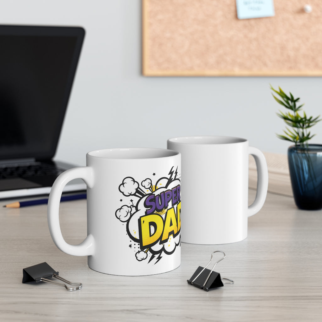 Super Dad Comic Style 11oz White Mug – Father's Day Gift