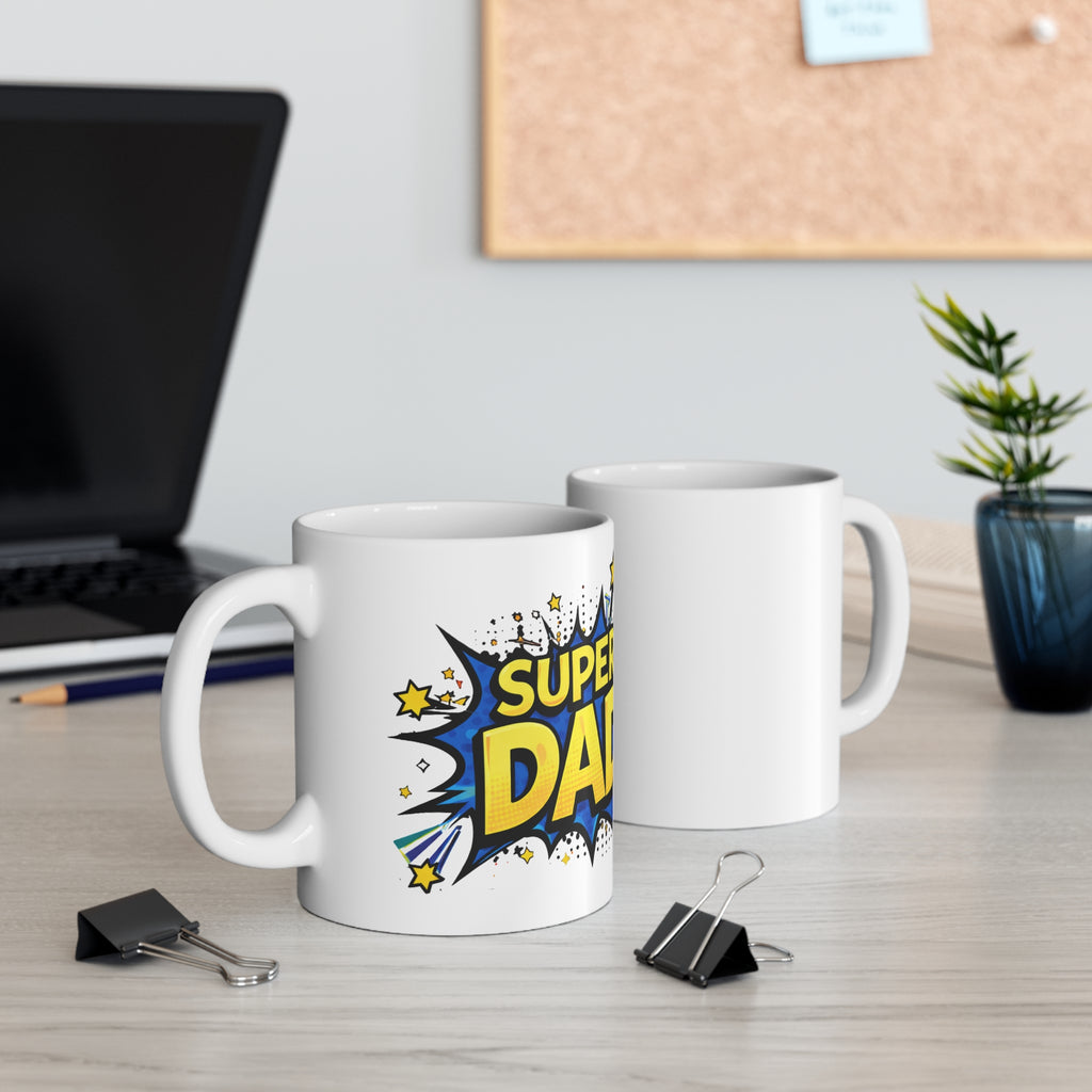Super Dad Comic-Style 11oz White Mug — Father’s Day Gift