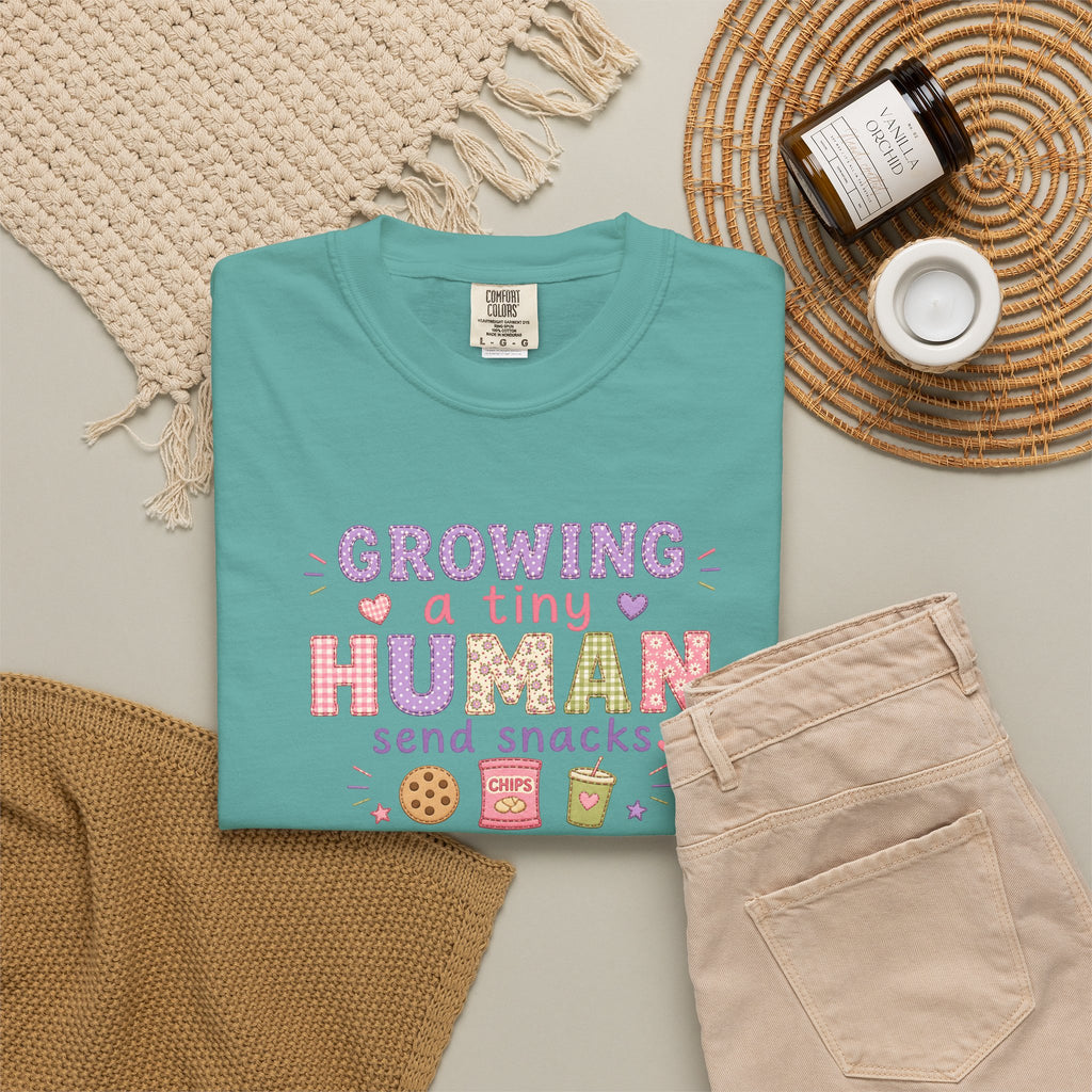 Growing a Tiny Human T-Shirt — "Growing a Tiny Human, Send Snacks" Maternity Tee