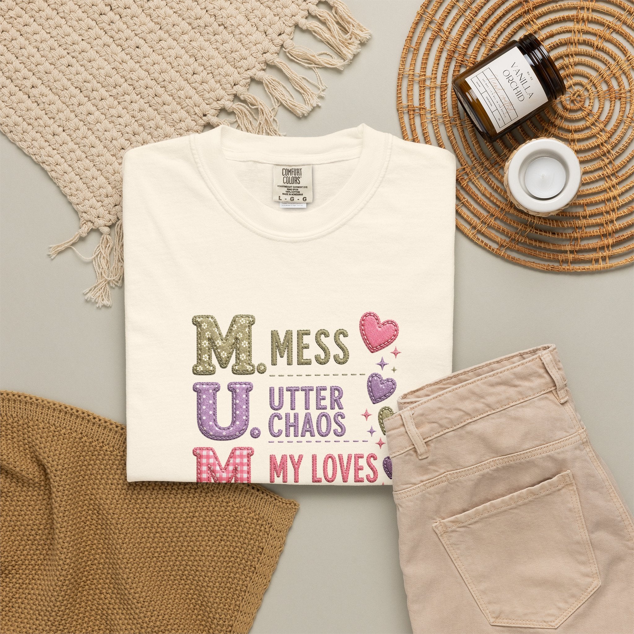 MUM Acronym Heart Graphic T-Shirt — "Mess Utter Chaos My Loves" Mother's Day Tee