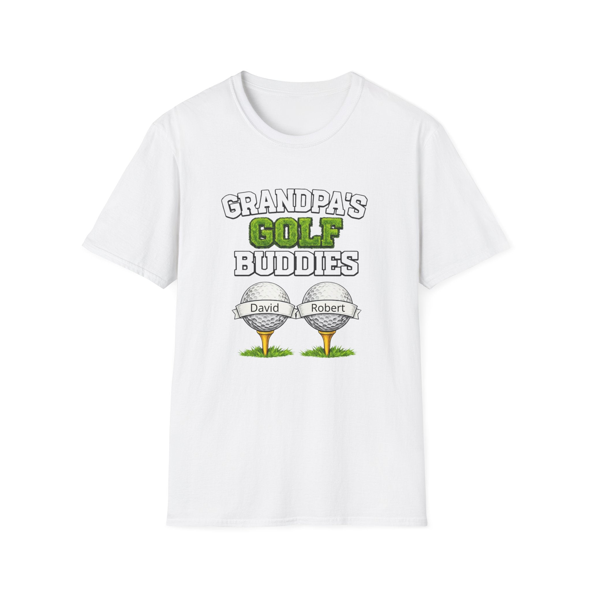 Grandpa’s Golf Buddies T-Shirt — Personalized Names on Golf Balls