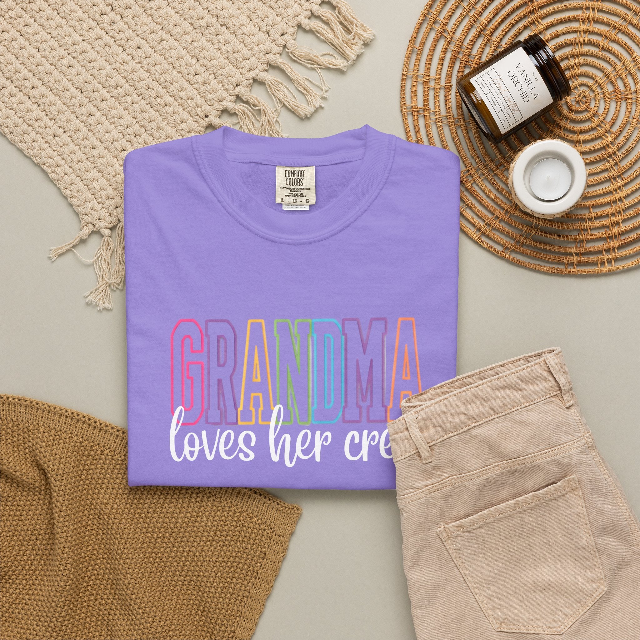 Grandma Pastel Rainbow T-Shirt — 'GRANDMA' Retro Lettering Tee