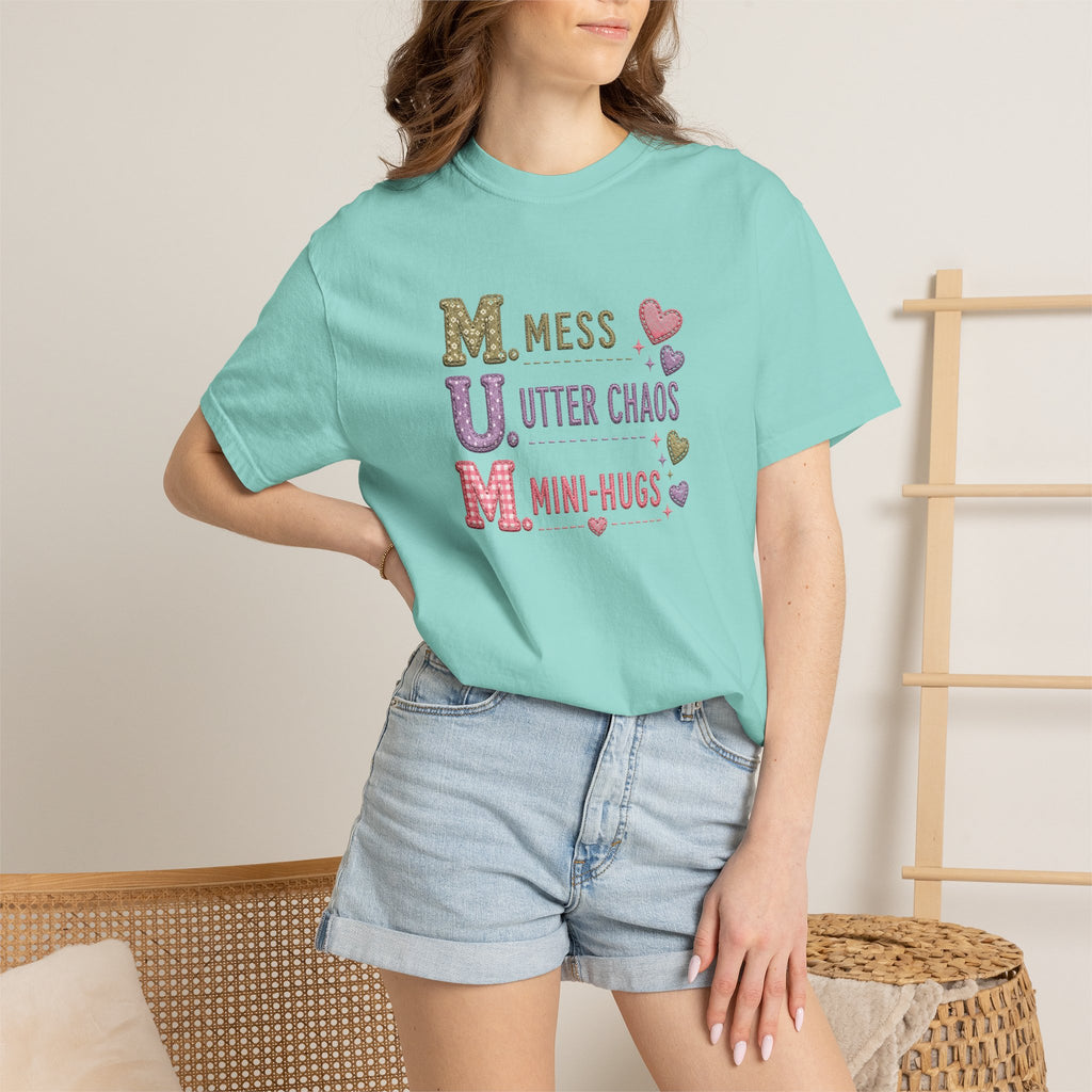 Mom Acronym T-Shirt — "M.U.M. Mess, Utter Chaos, Mini-Hugs" Cute Mom Graphic Tee