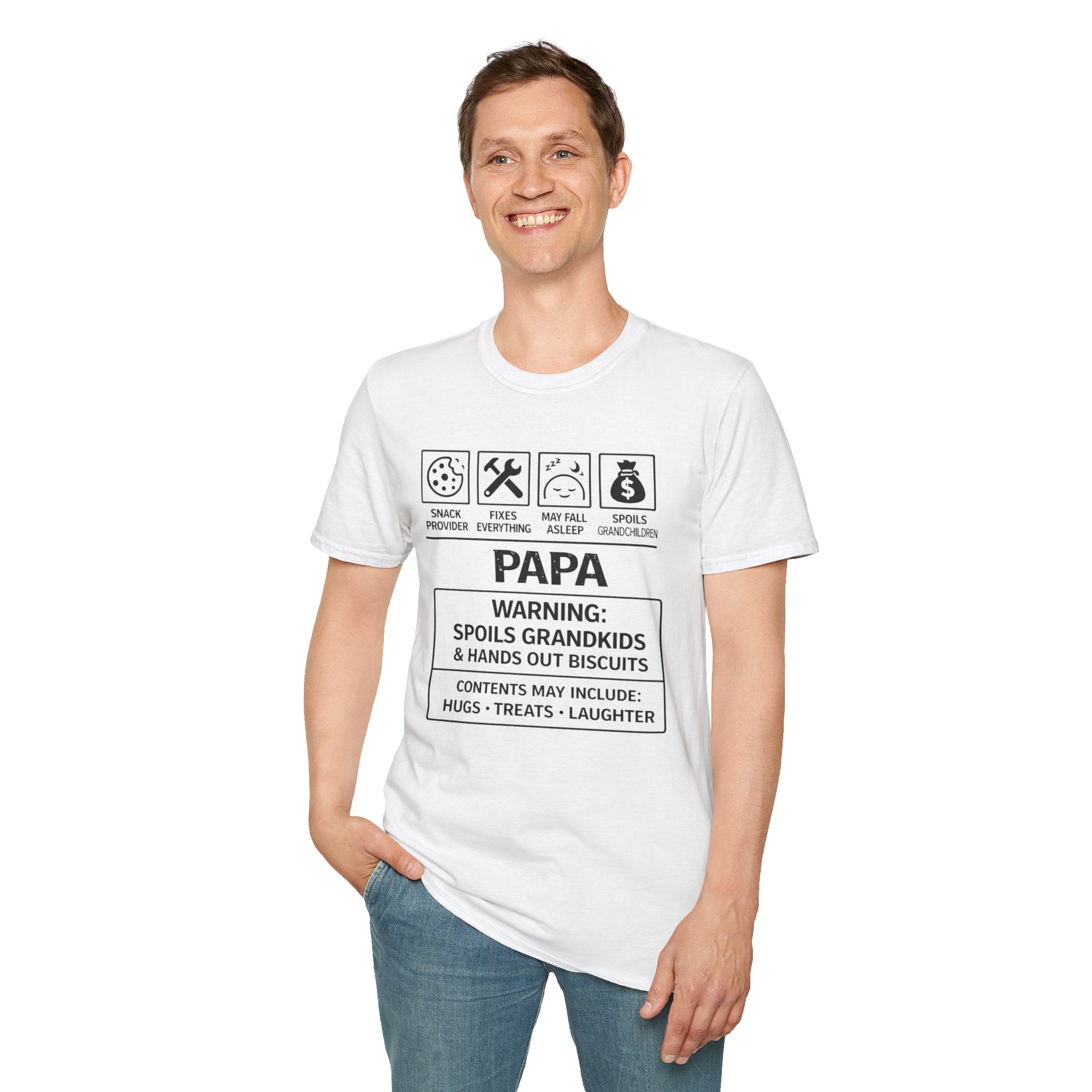 Papa Warning T-Shirt — Funny Grandpa Gift, 'Spoils Grandkids & Hands Out Biscuits' Tee