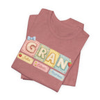 Gran Retro Patch Tee — Personalized 'Gran' Name Blocks Short Sleeve Shirt