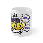 Super Dad Comic-Style 11oz Coffee Mug — Personalized Names (e.g., Warren, Cordelia)