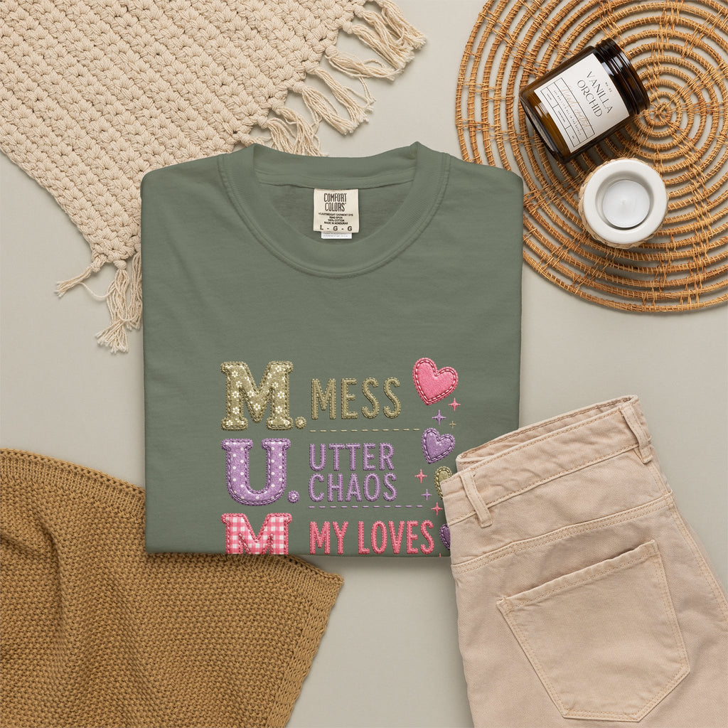 MUM Acronym Heart Graphic T-Shirt — "Mess Utter Chaos My Loves" Mother's Day Tee