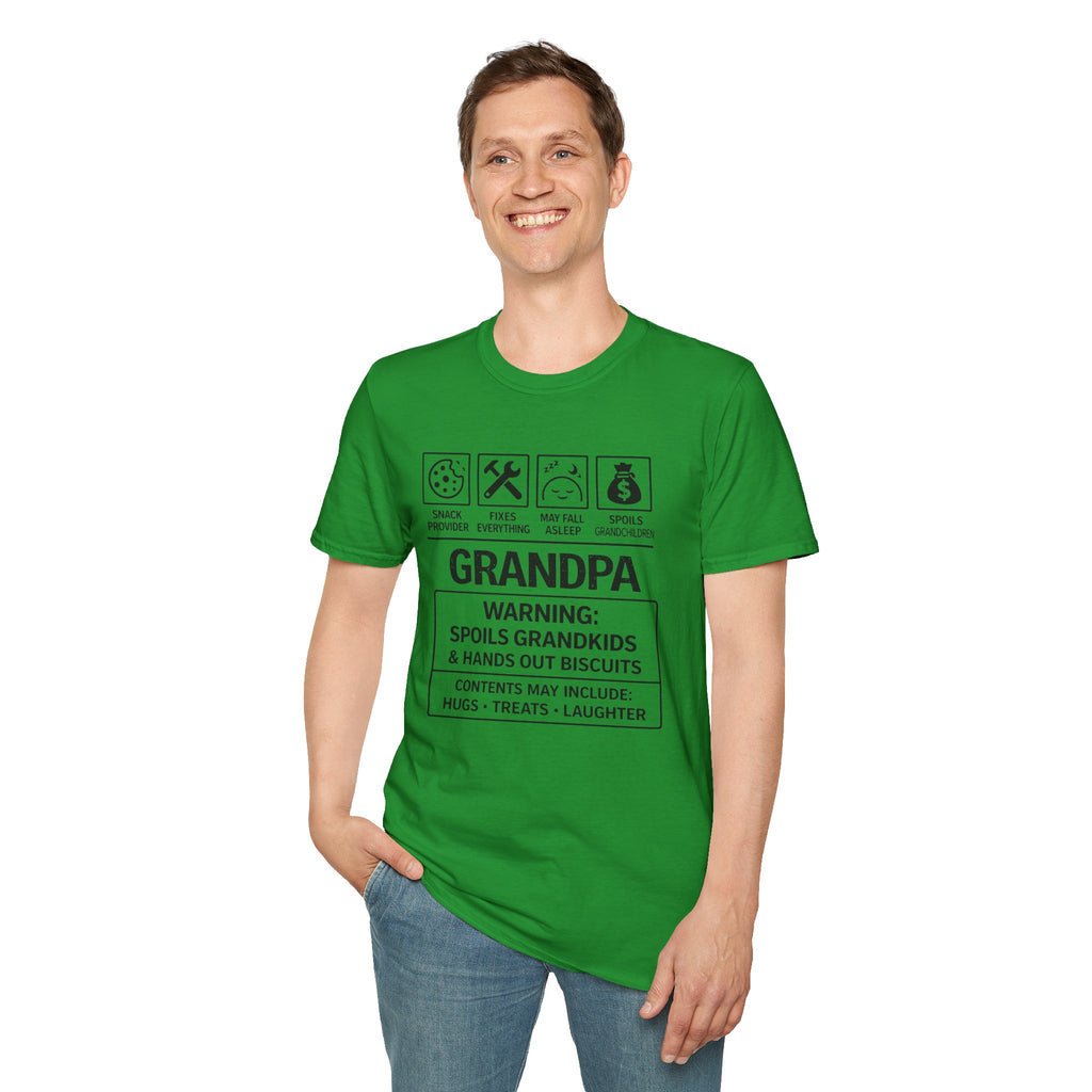 Grandpa Warning T-Shirt — "Spoils Grandkids & Hands Out Biscuits" Funny Grandpa Gift