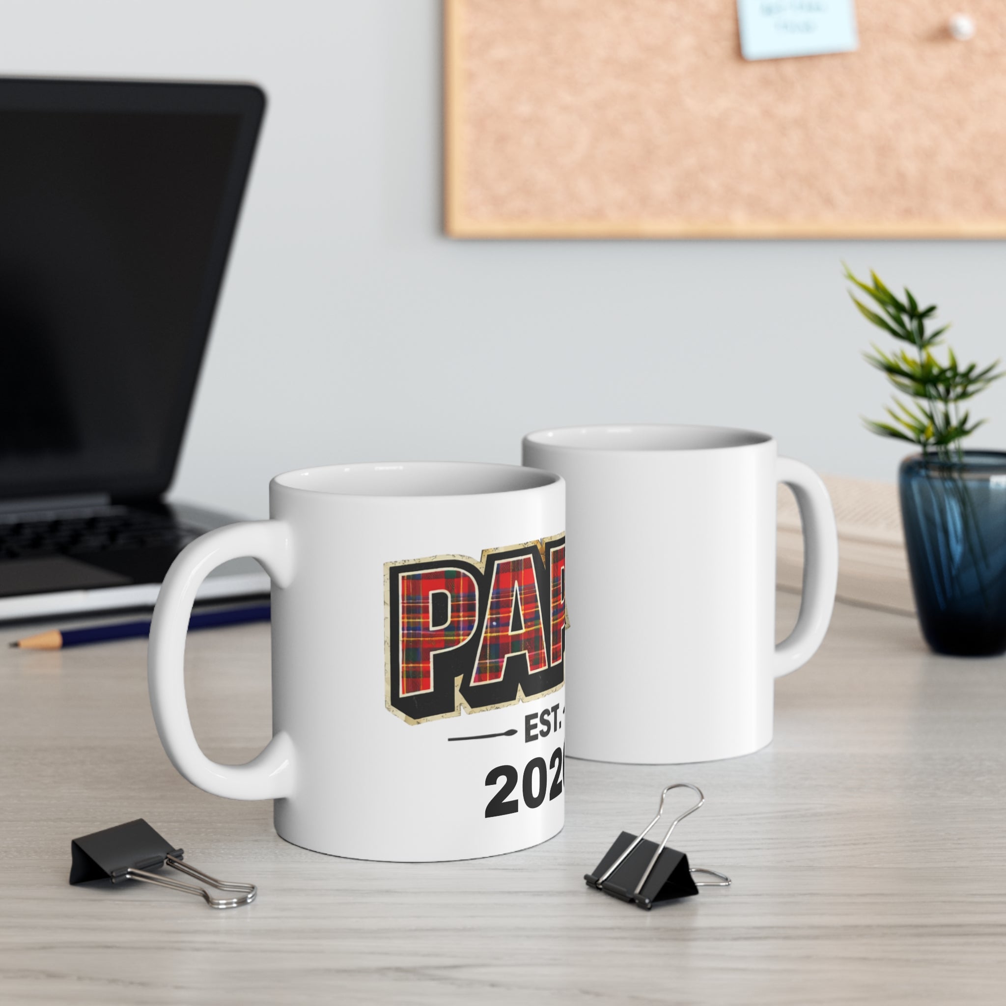 Papa Plaid Mug — 'Papa Est. 2026' Coffee Cup, New Dad Gift
