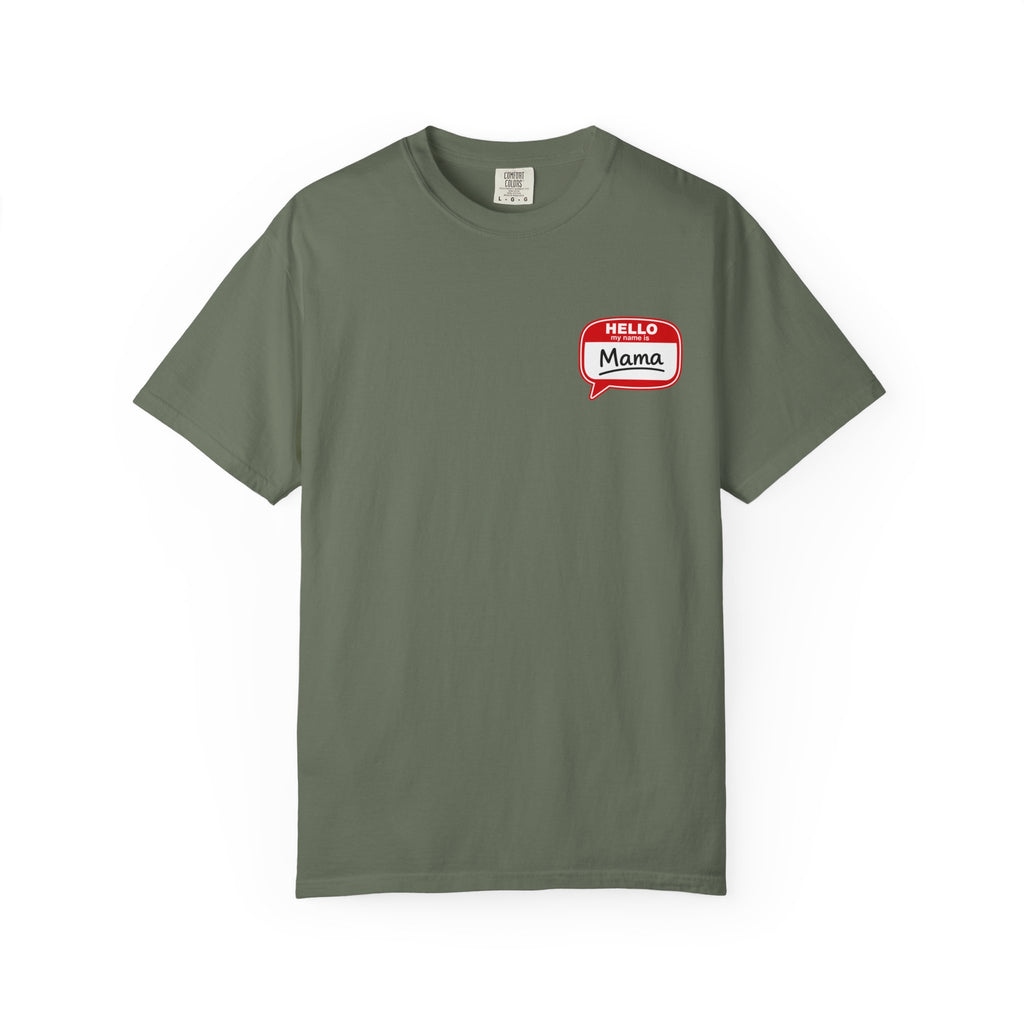 Hello Mama Pocket T‑Shirt — Cute 'Hello Mama' Name Tag Graphic Tee for New and Expecting Moms