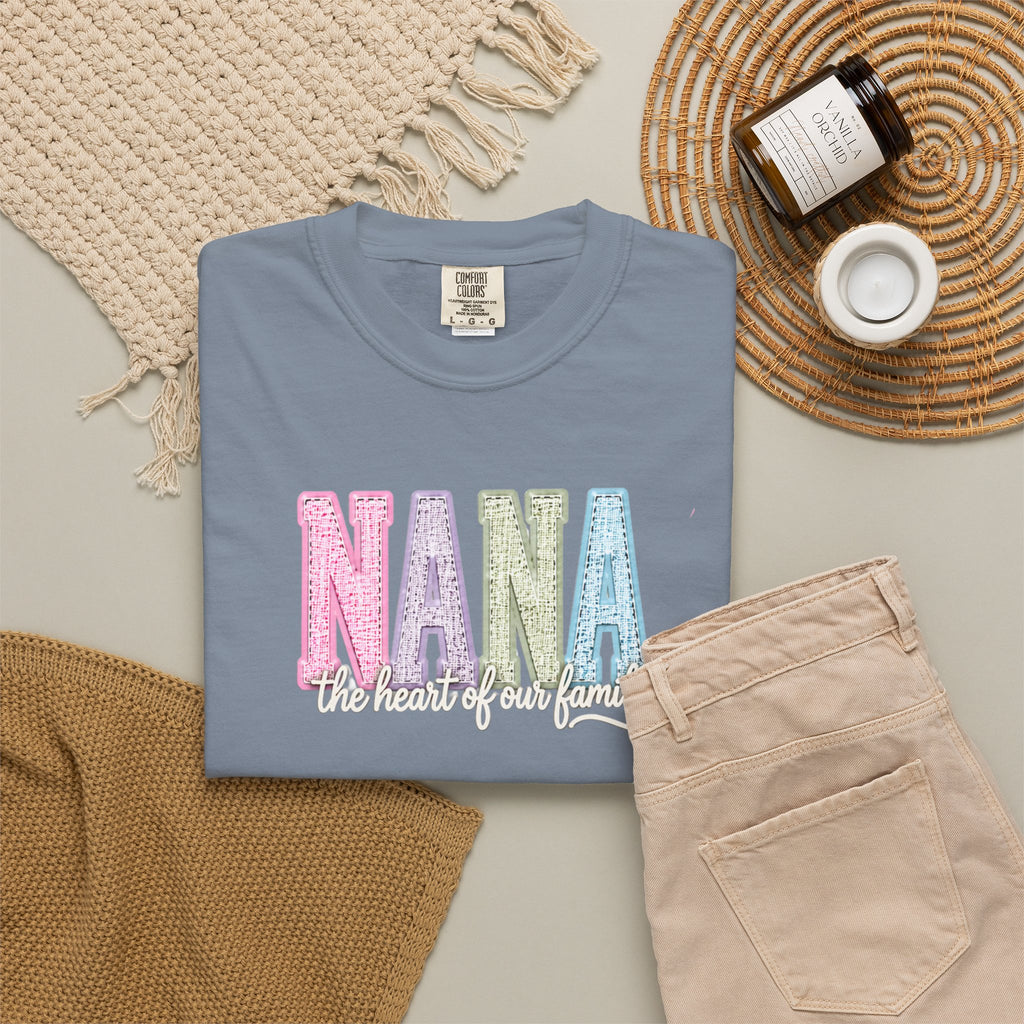NANA Pastel Patchwork T-Shirt — "The Heart of Our Family" Gift