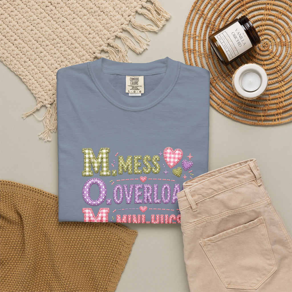 Mom Acronym Graphic T-Shirt — “M.O.M. Mess Overload Mini-Hugs” Cute Pastel Mothers Day Tee