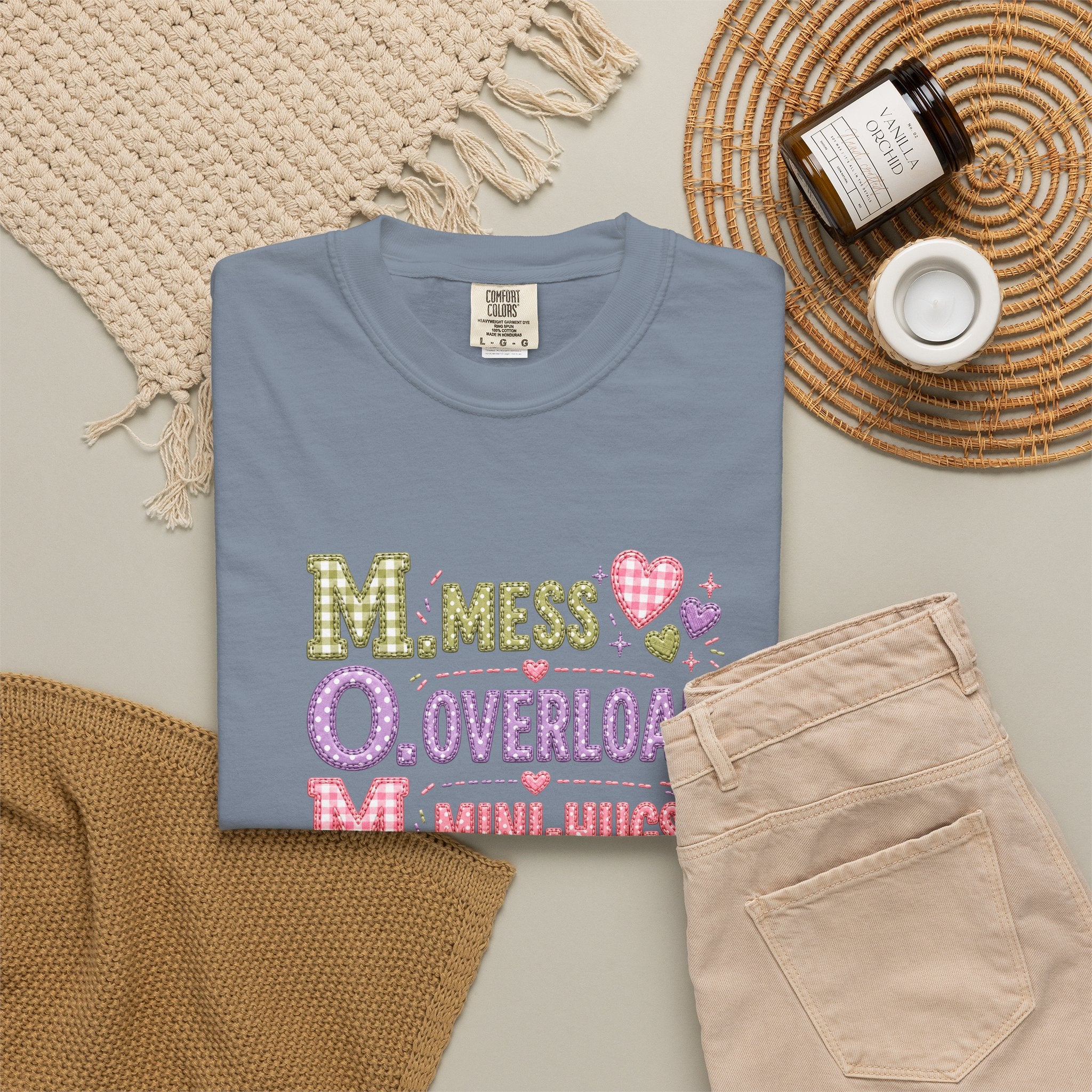 Mom Acronym Graphic T-Shirt — “M.O.M. Mess Overload Mini-Hugs” Cute Pastel Mothers Day Tee