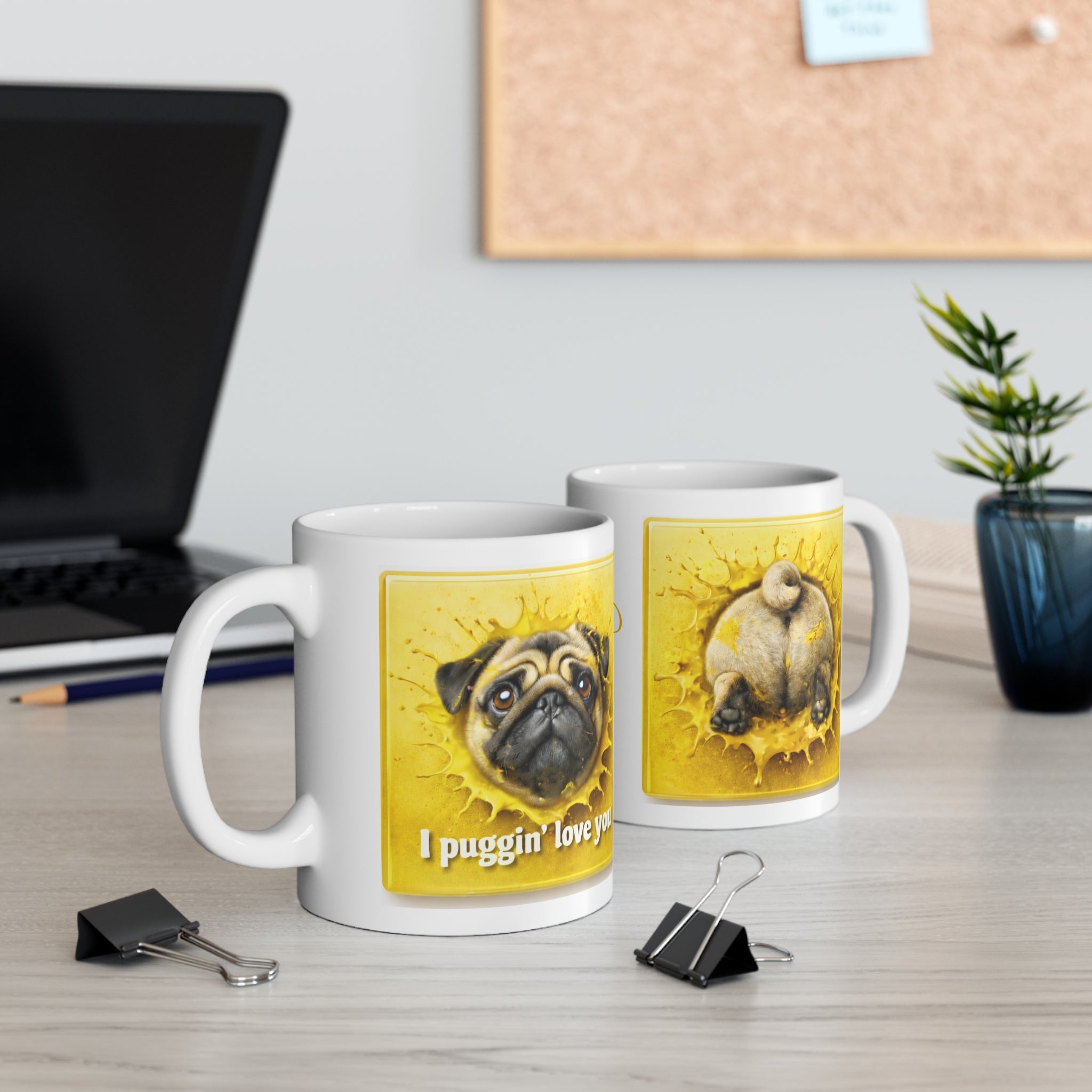 Pug Mug - "I Puggin' Love You" Cute Pug Coffee Cup (Personalizable Name)