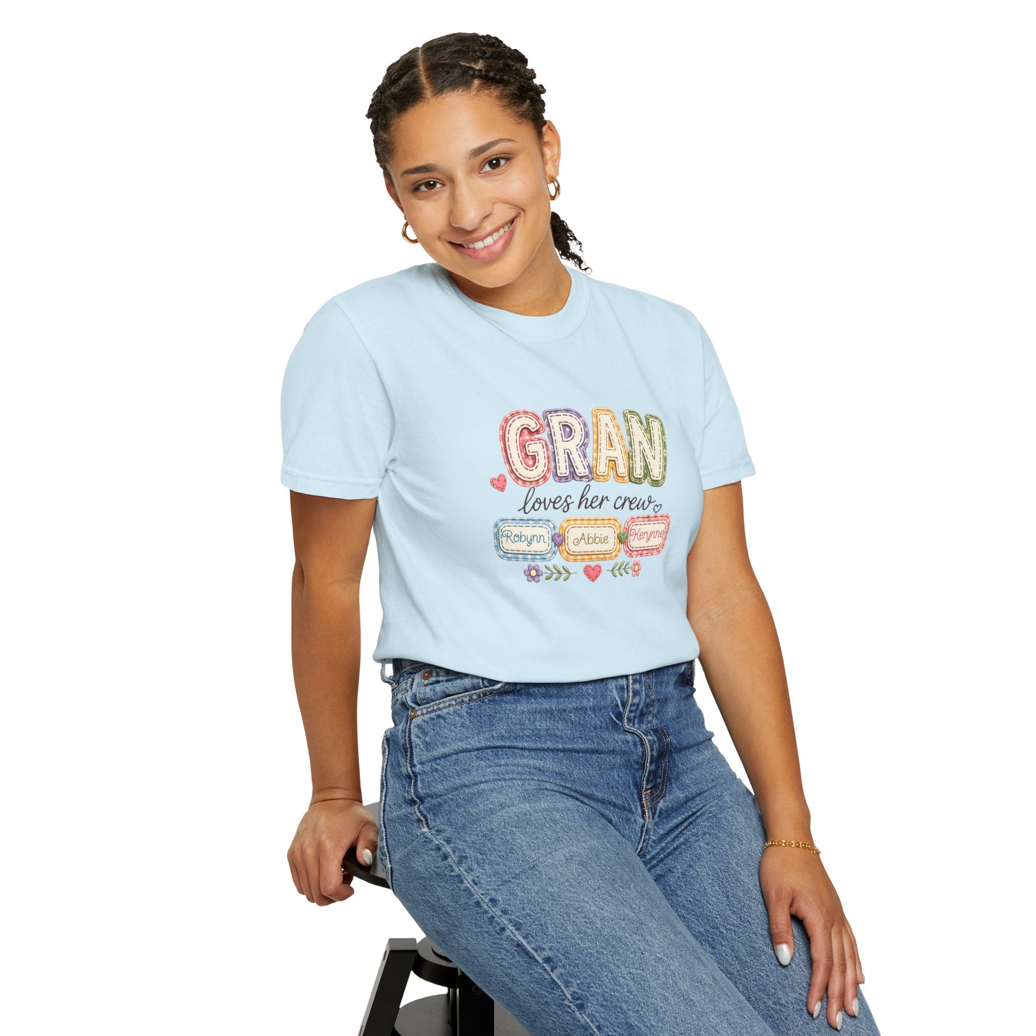 Gran Loves Her Crew T-Shirt — Personalized Grandma Family Names Tee